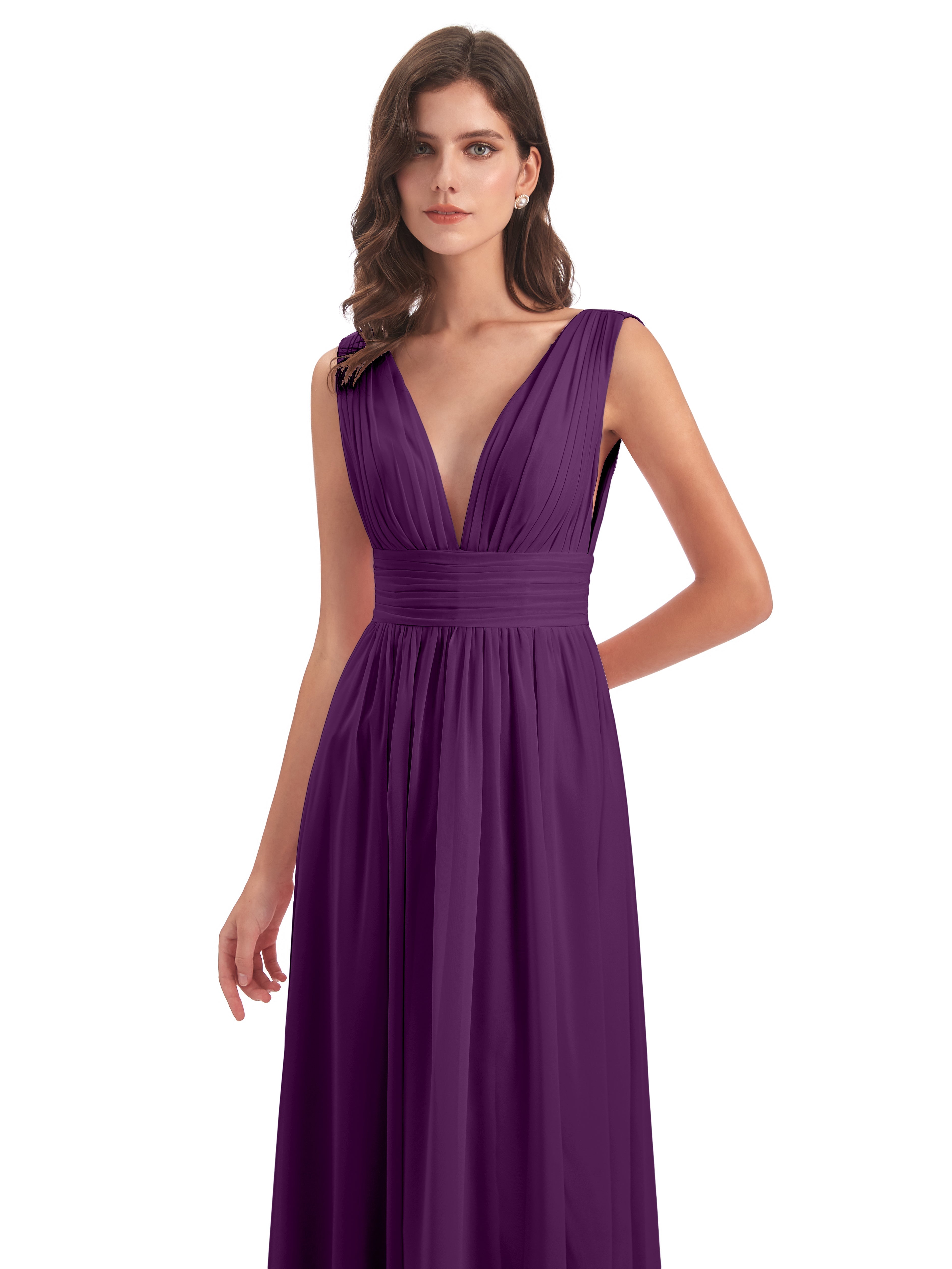 Robes De Demoiselle D'Honneur En Raisin Emma Dos En V Fendue Devant Robes Demoiselle D'Honneur
