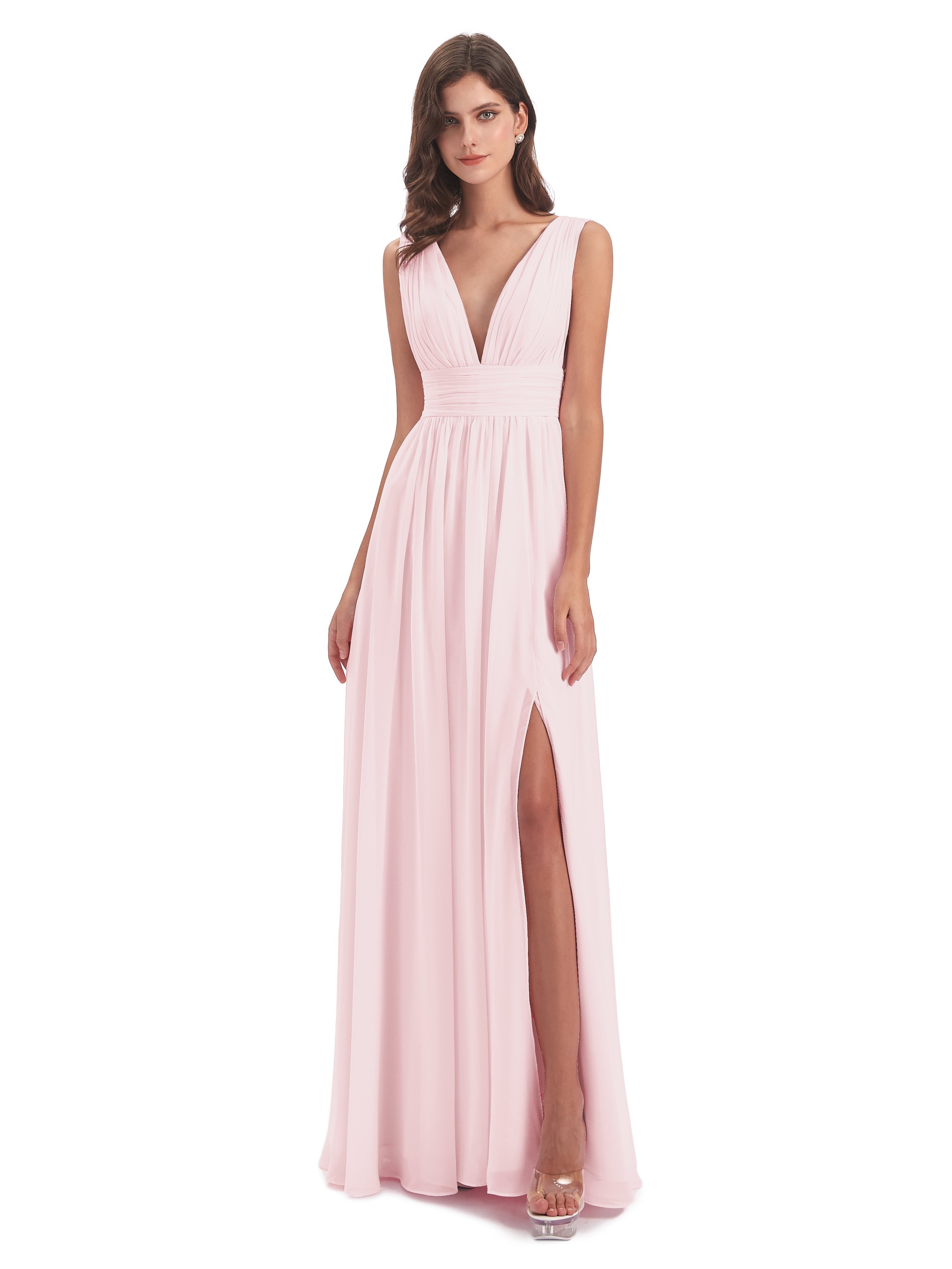 Robe Demoiselle D Honneur Rose Pale Emma Dos En V Fendue Devant Robes Demoiselle D'Honneur