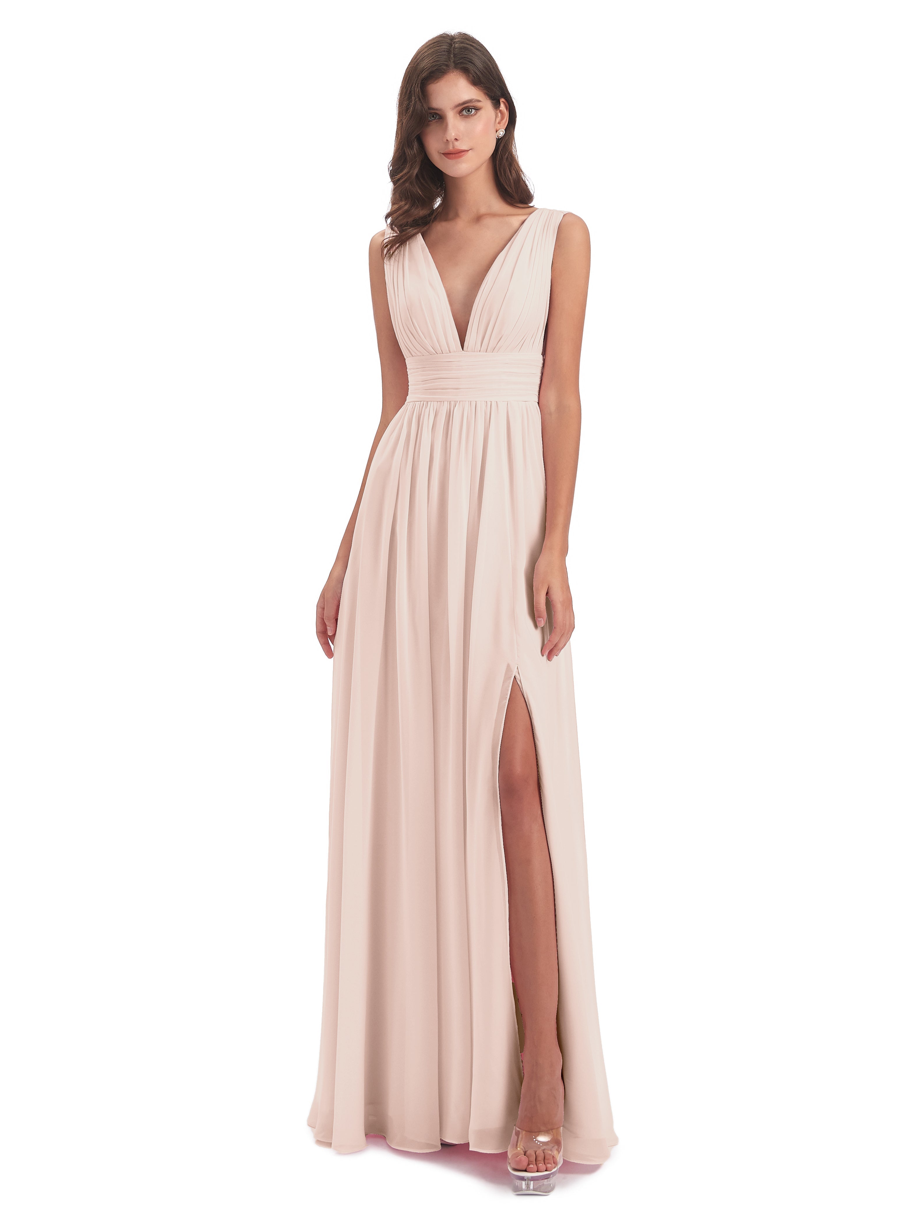 Robe Demoiselle D Honneur Rose Perle Emma Dos En V Fendue Devant Robes Demoiselle D'Honneur
