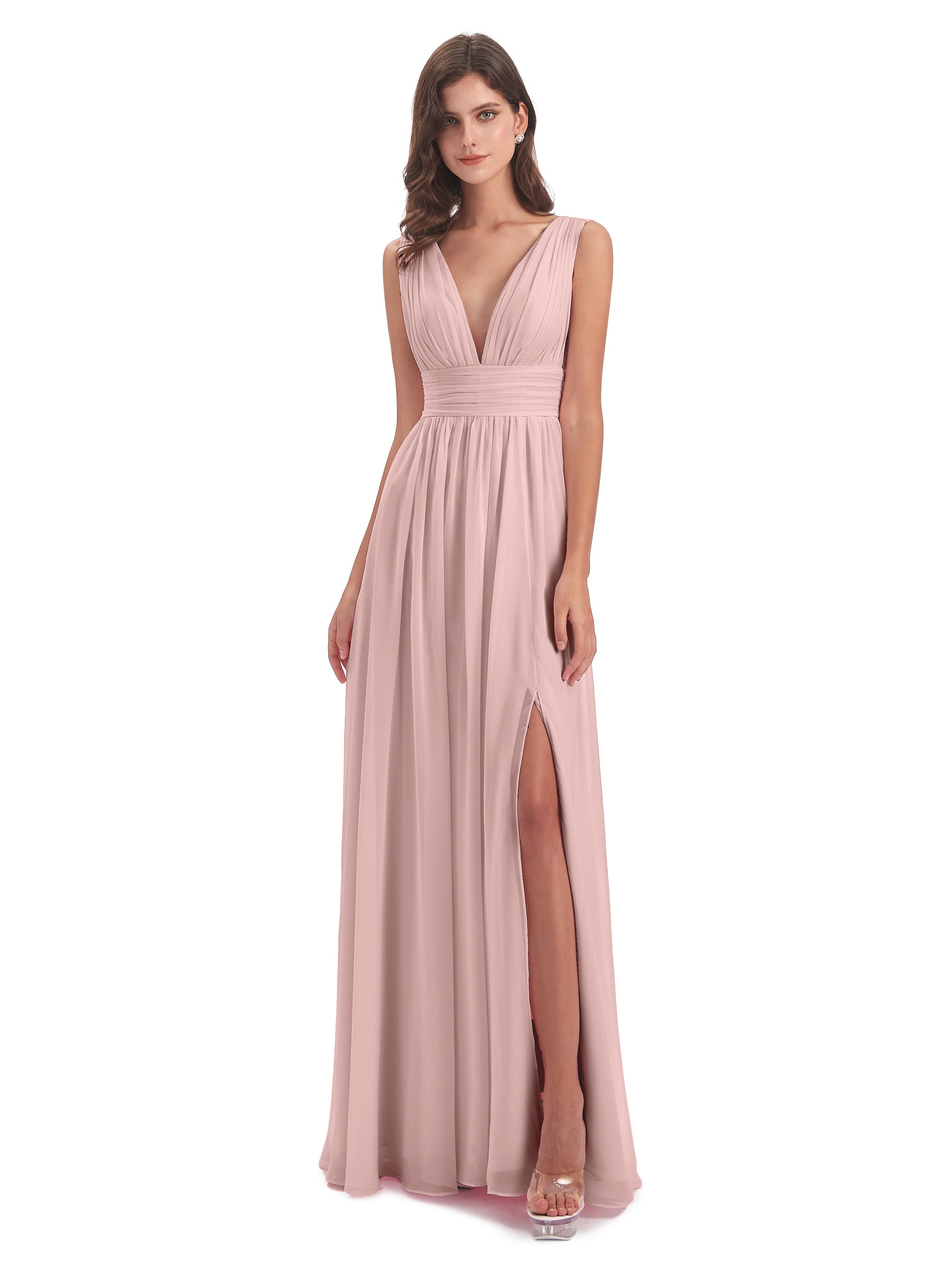 Robe Demoiselle D Honneur Rose Poudré Emma Dos En V Fendue Devant Robes Demoiselle D'Honneur