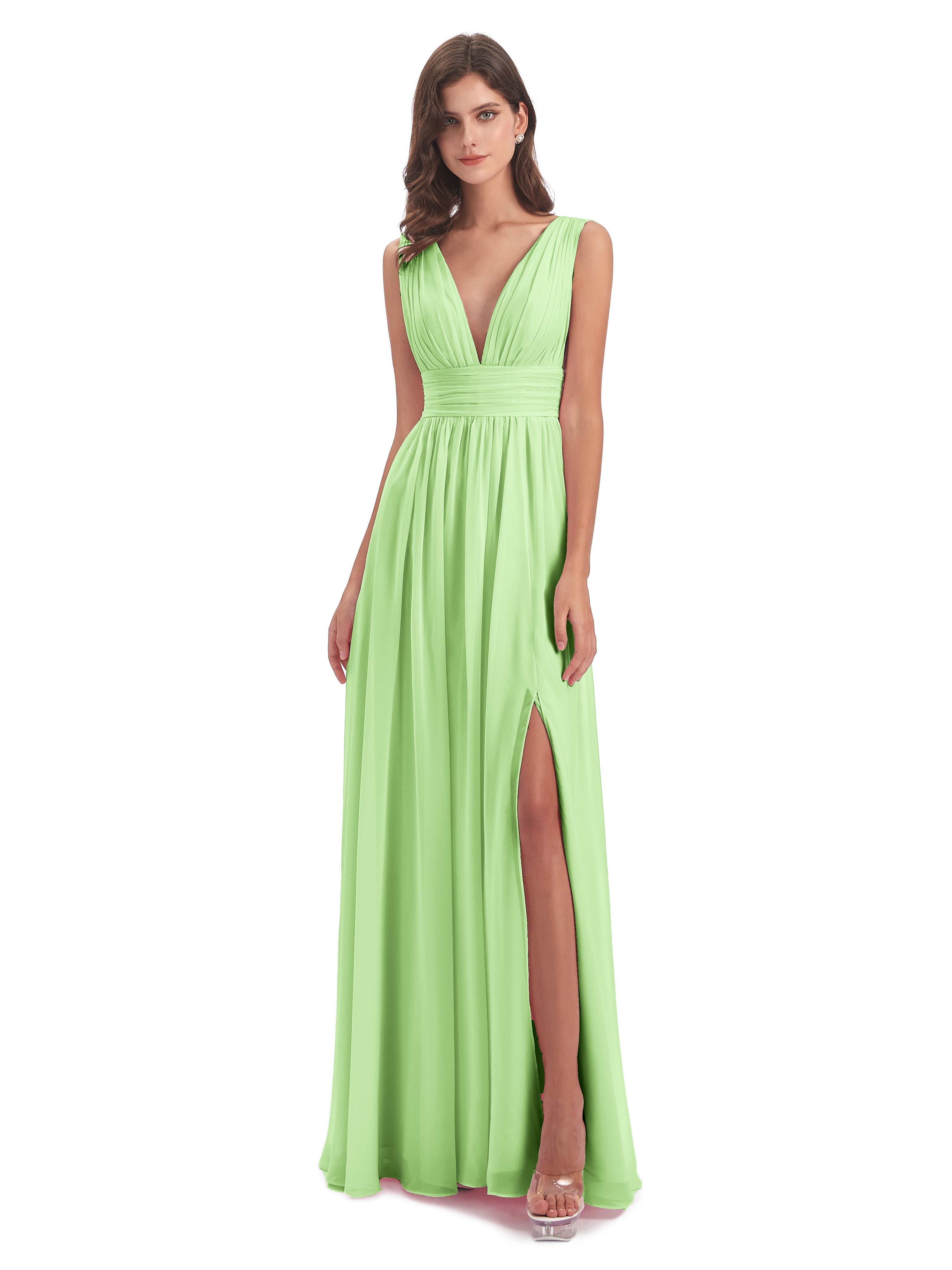 Robe Demoiselle D Honneur Vert Sauge Emma Dos En V Fendue Devant Robes Demoiselle D'Honneur