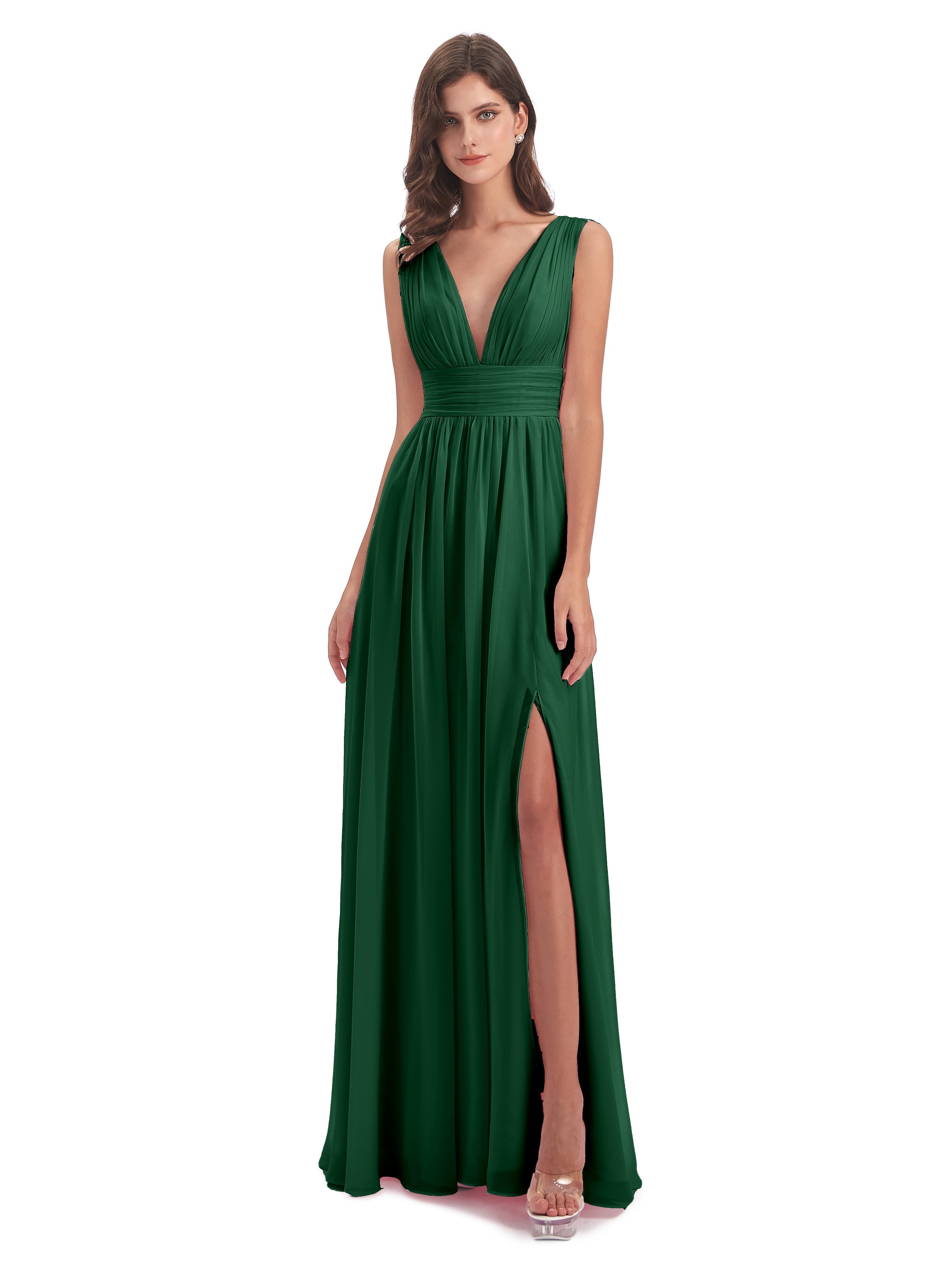 Robe Demoiselle D Honneur Vert Foncé Emma Dos En V Fendue Devant Robes Demoiselle D'Honneur