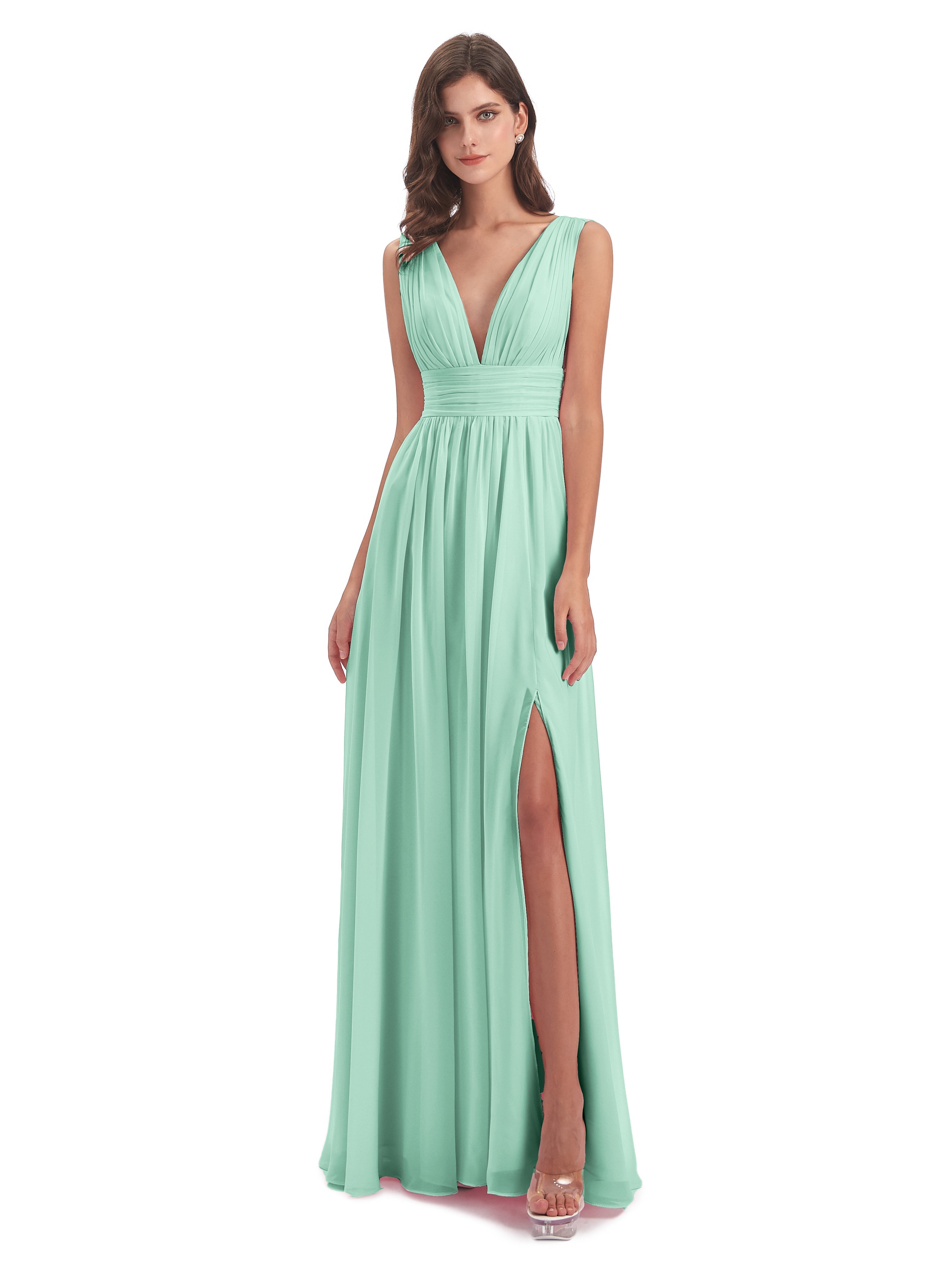 Robe Demoiselle D Honneur Vert Menthe Emma Dos En V Fendue Devant Robes Demoiselle D'Honneur