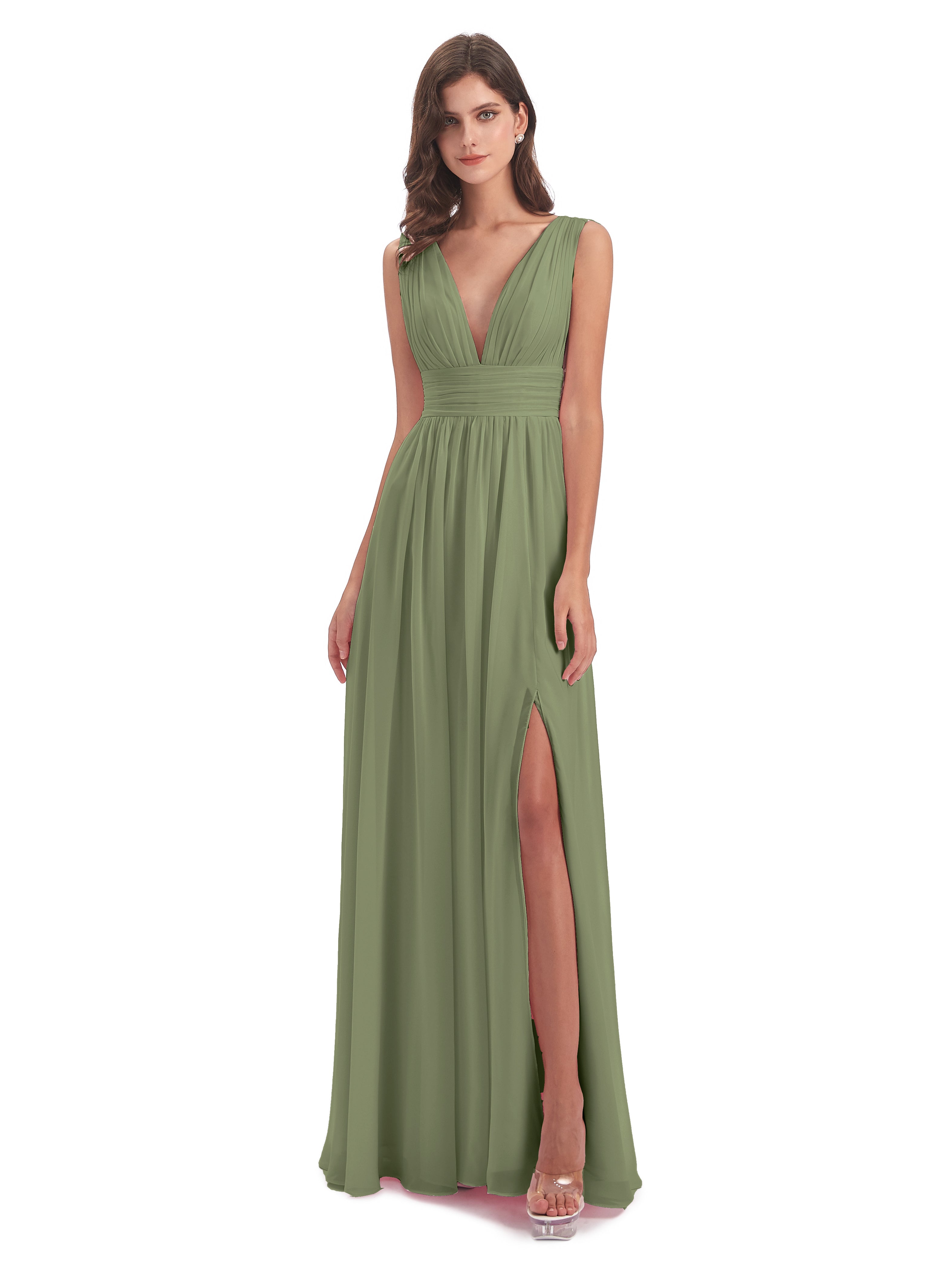 Robe Demoiselle D Honneur Vert Olive Emma Dos En V Fendue Devant Robes Demoiselle D'Honneur