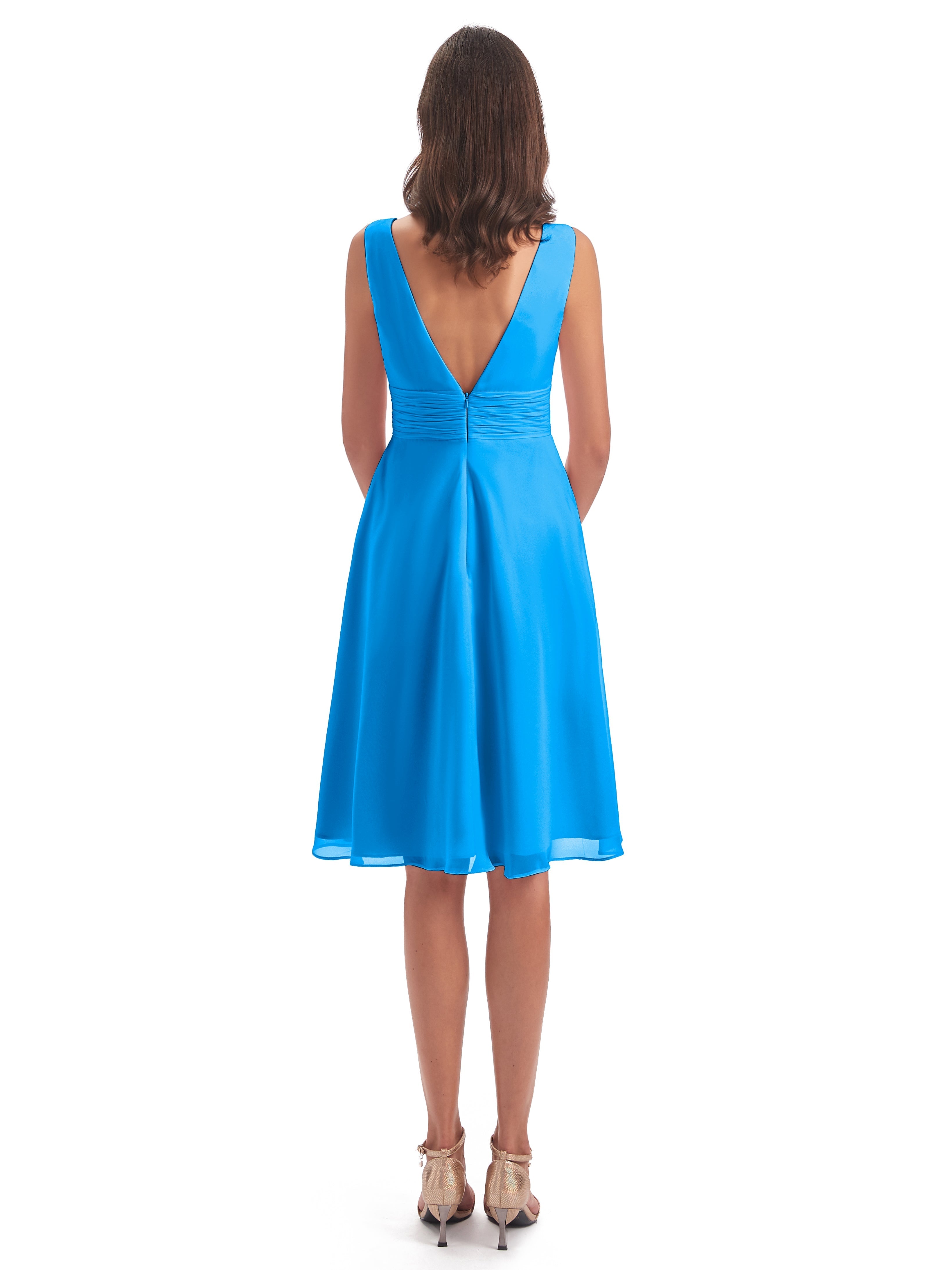 Robes De Demoiselle D'Honneur Bleu Océan Haute Basse Col V Robes Demoiselle D'Honneur