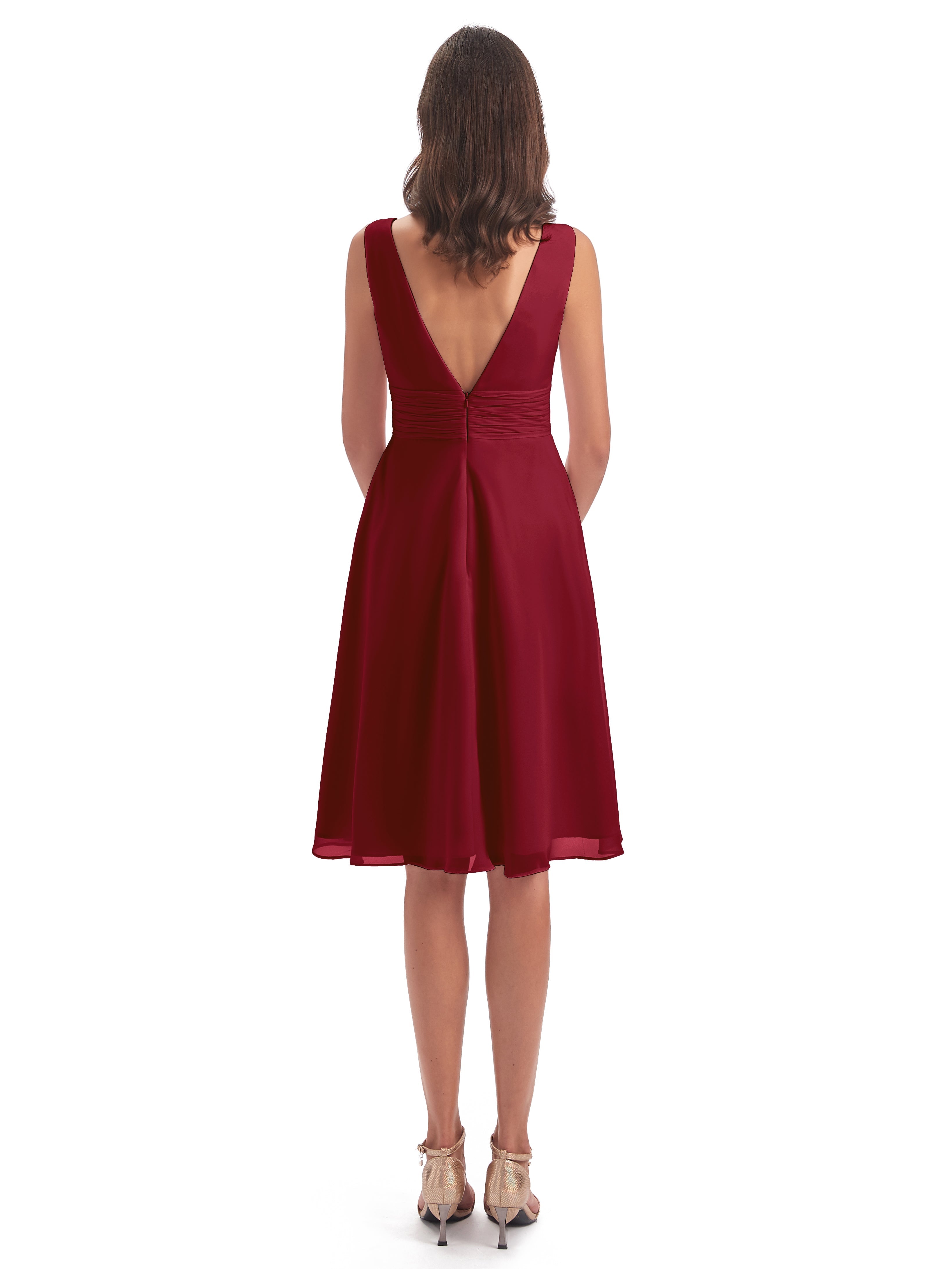 Robes De Demoiselle D'Honneur Rouge Bordeaux Haute Basse Col V Robes Demoiselle D'Honneur