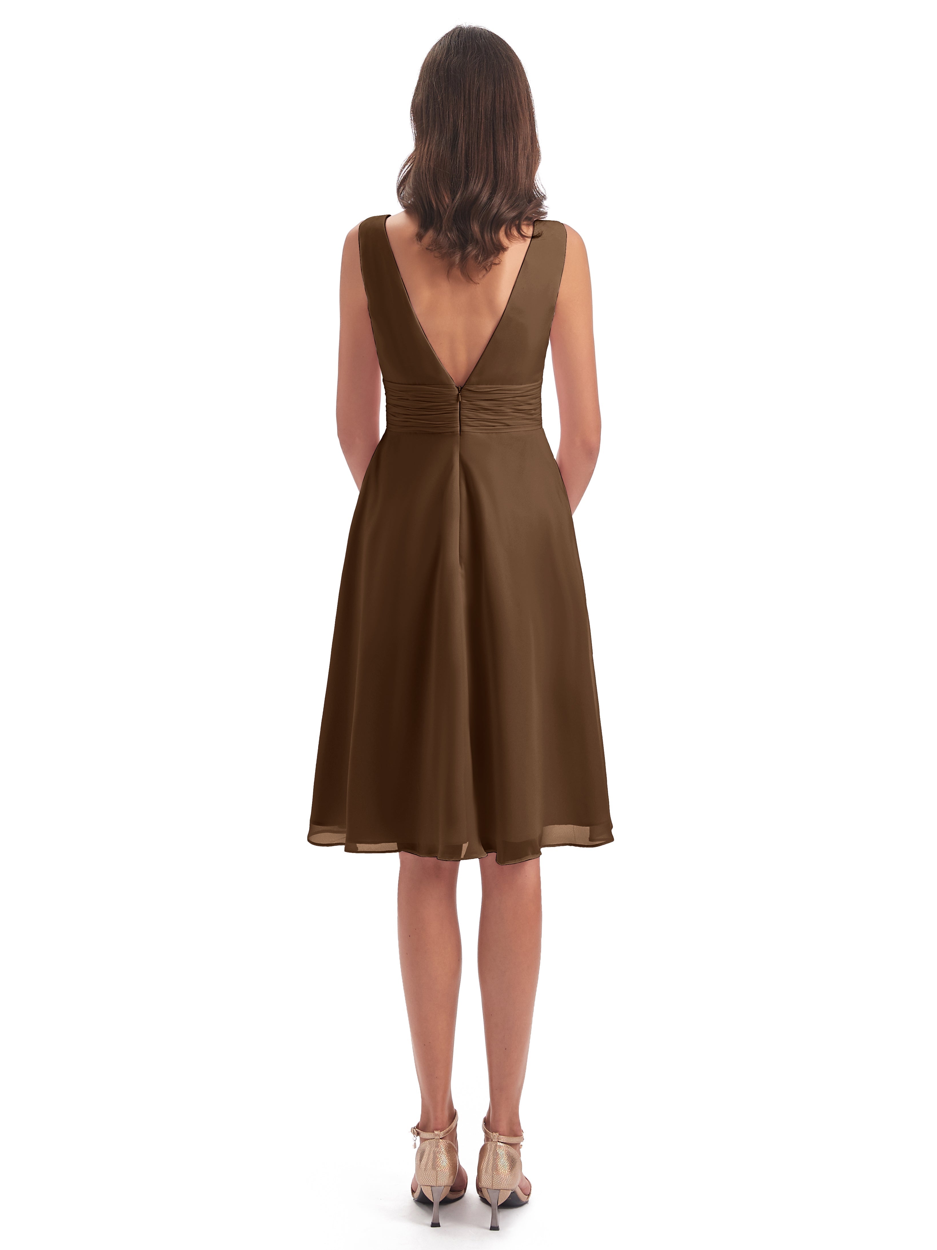 Robes De Demoiselle D'Honneur Brun Haute Basse Col V Robes Demoiselle D'Honneur
