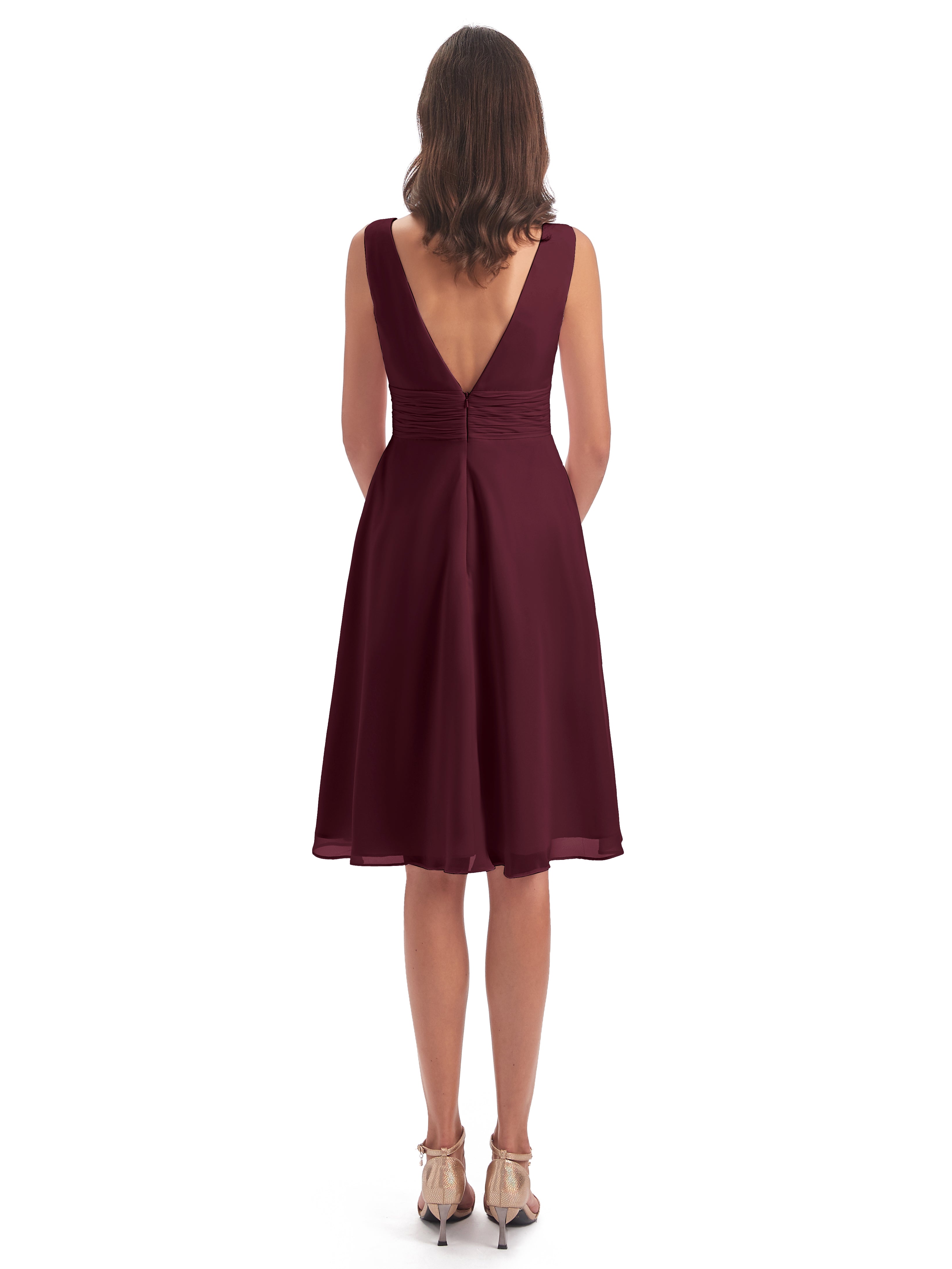 Robes De Demoiselle D'Honneur Cabernet Haute Basse Col V Robes Demoiselle D'Honneur