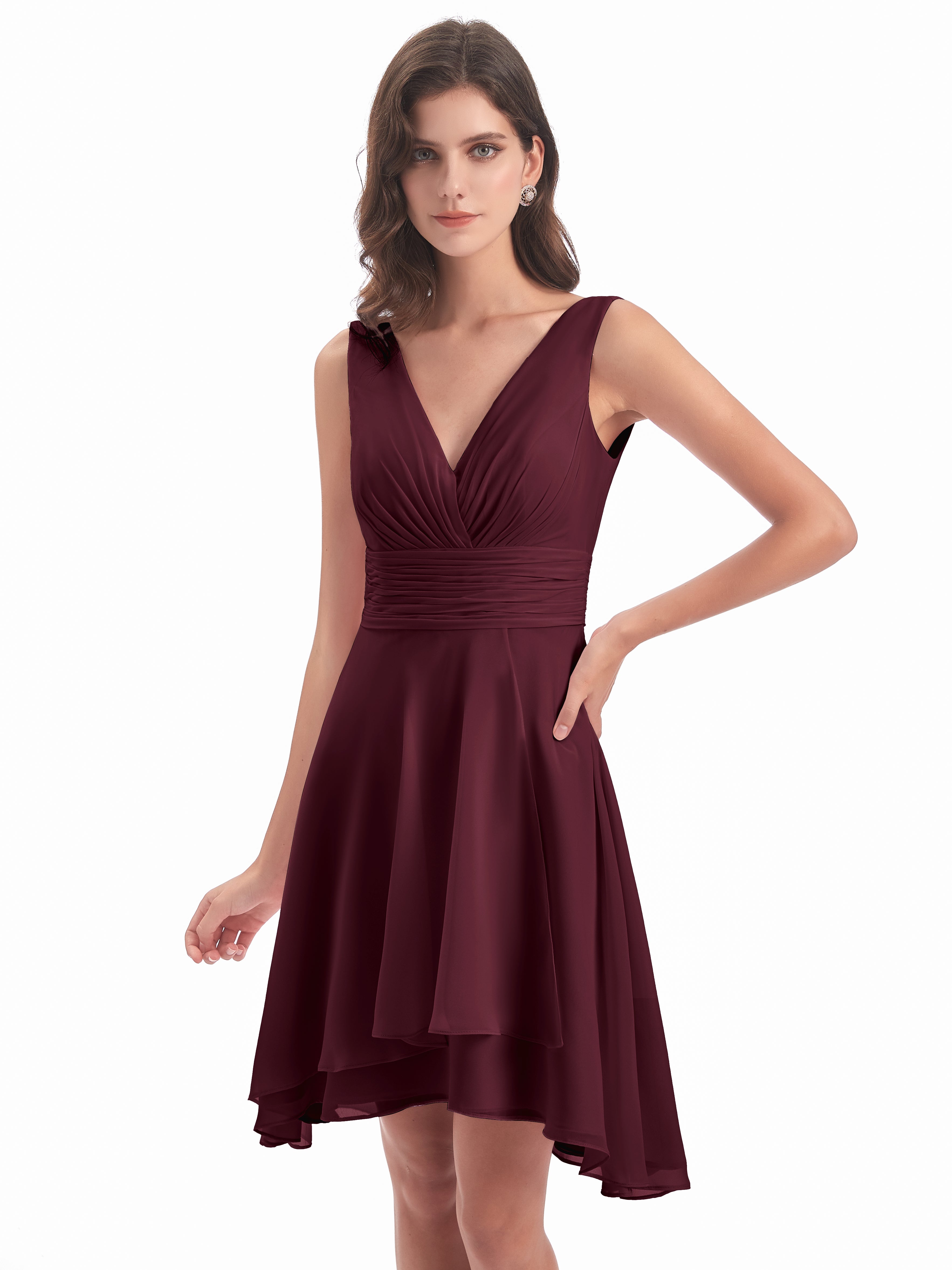 Robes De Demoiselle D'Honneur Cabernet Haute Basse Col V Robes Demoiselle D'Honneur