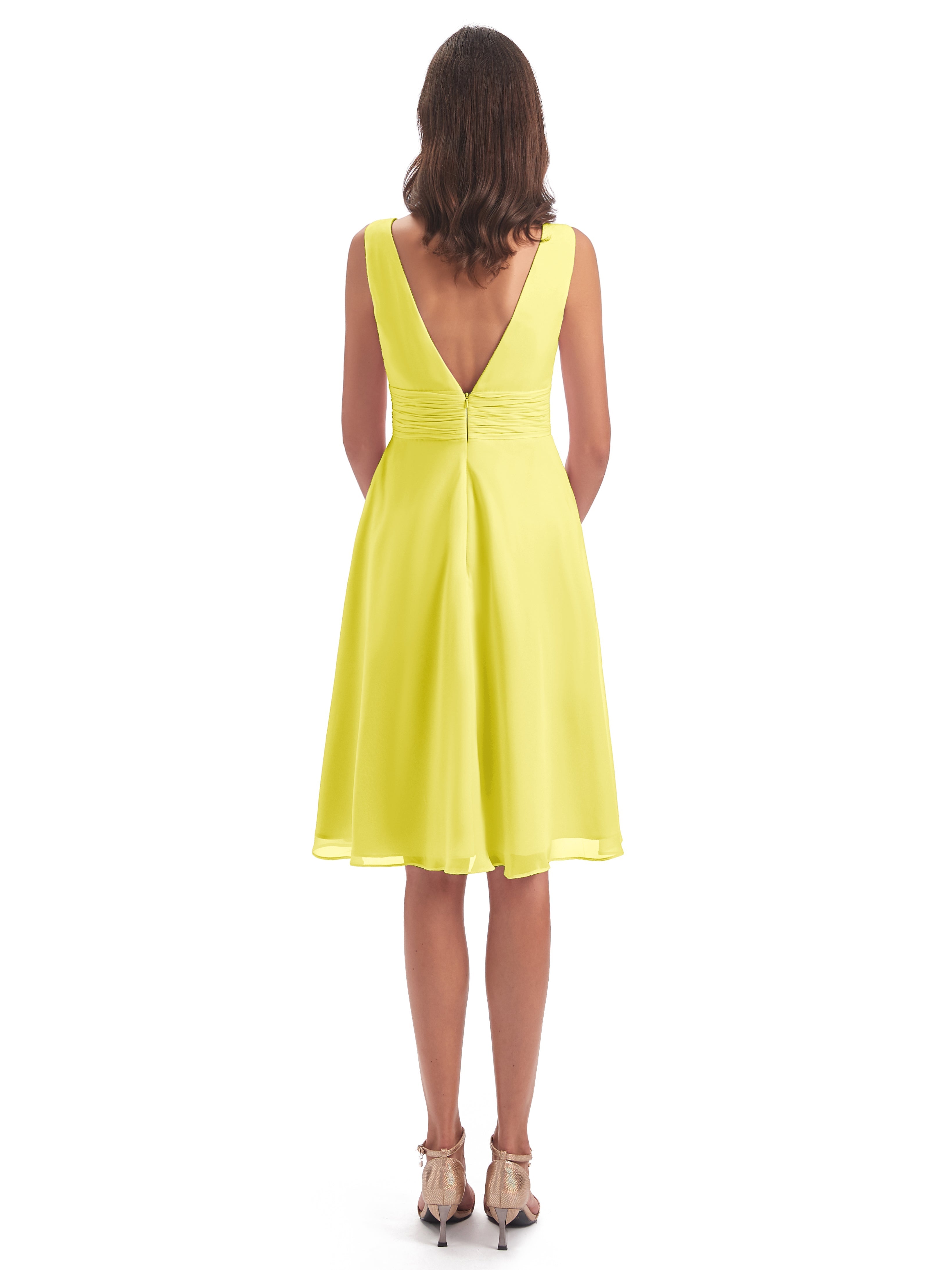Robes De Demoiselle D'Honneur Citron Haute Basse Col V Robes Demoiselle D'Honneur