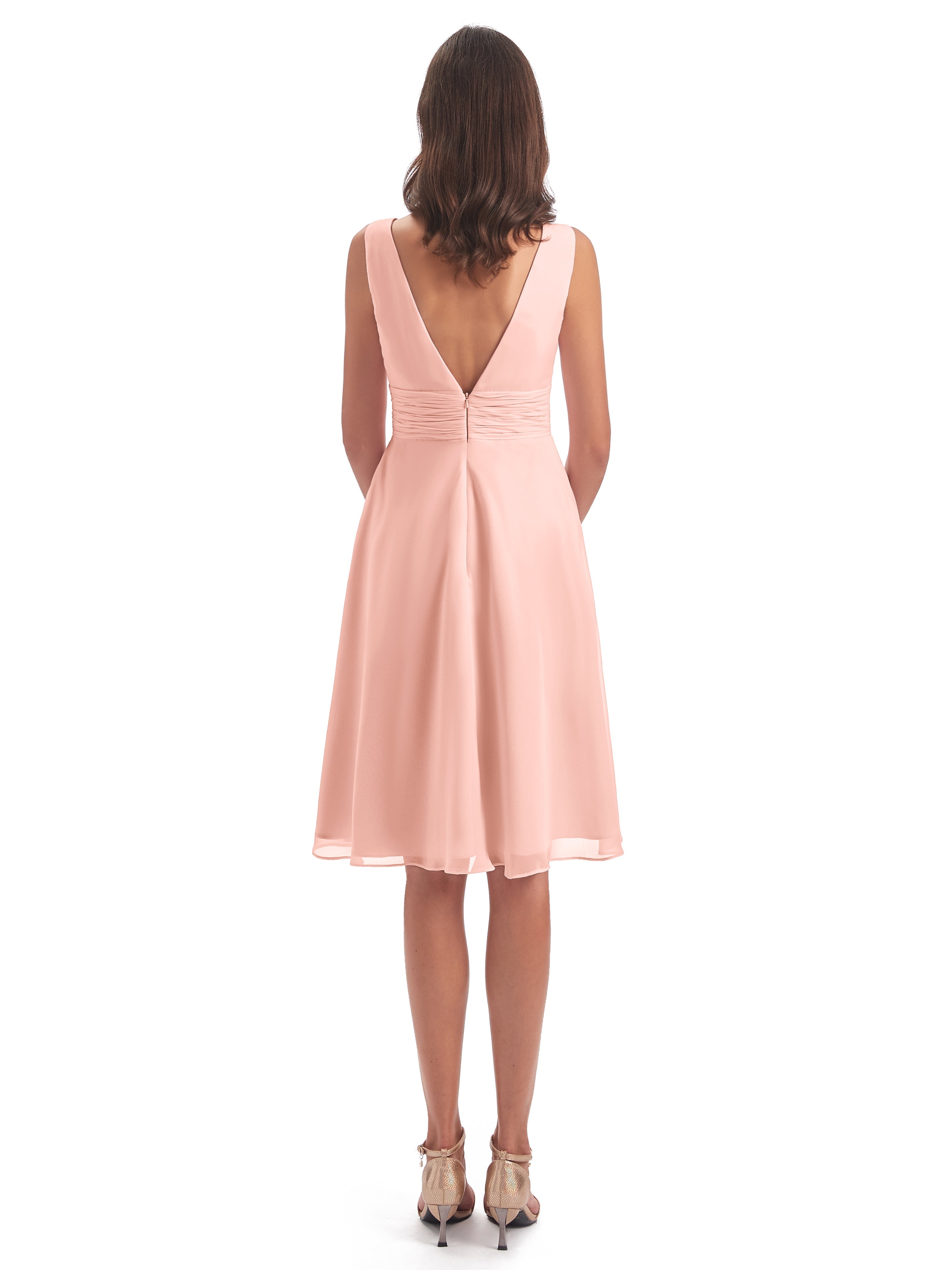 Robes De Demoiselle D'Honneur Corail Haute Basse Col V Robes Demoiselle D'Honneur
