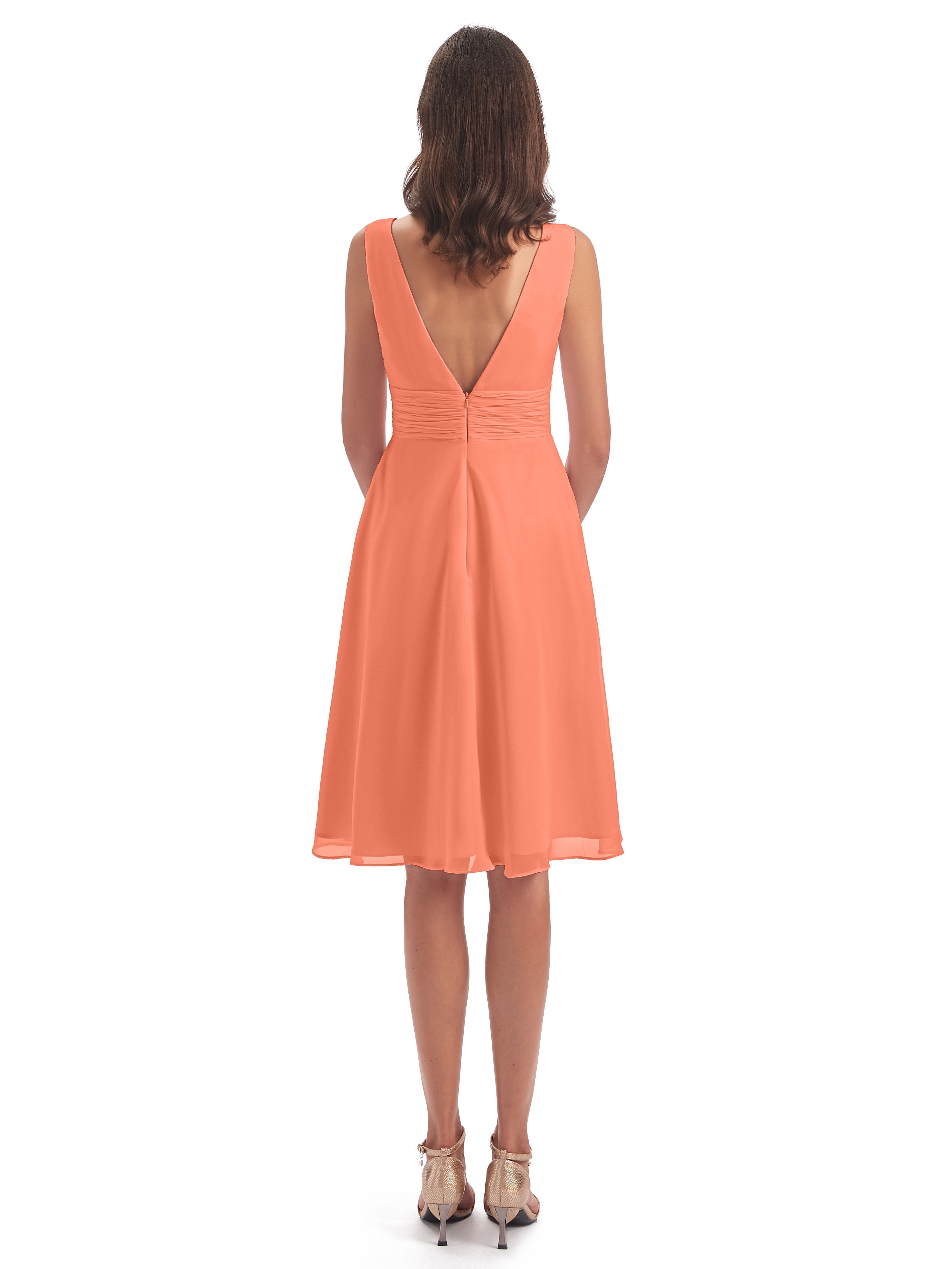Robes De Demoiselle D'Honneur Coucher De Soleil Haute Basse Col V Robes Demoiselle D'Honneur