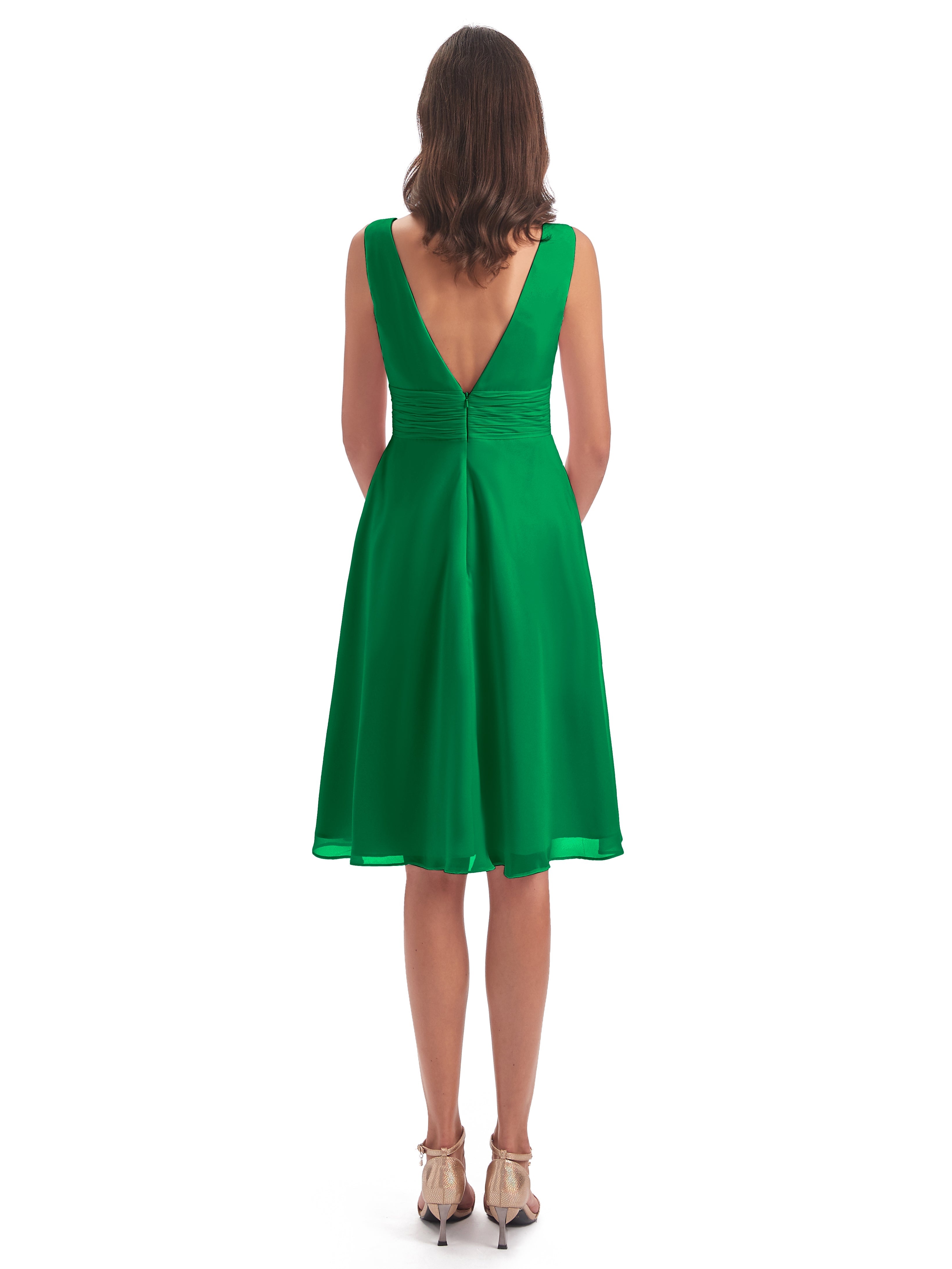 Robes De Demoiselle D'Honneur Vert Émeraude Haute Basse Col V Robes Demoiselle D'Honneur