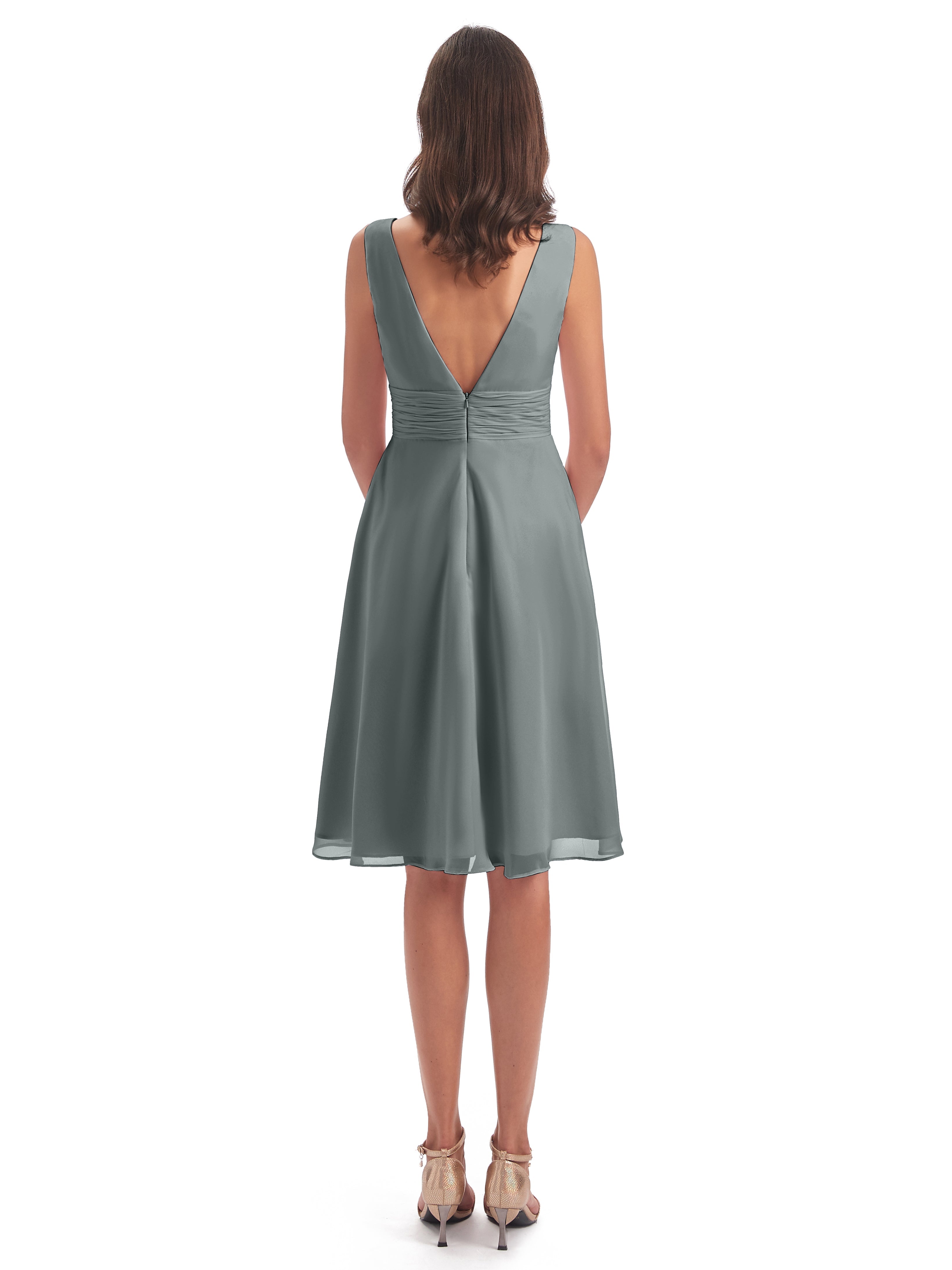Robe Grise Demoiselle D Honneur Haute Basse Col V Robes Demoiselle D'Honneur