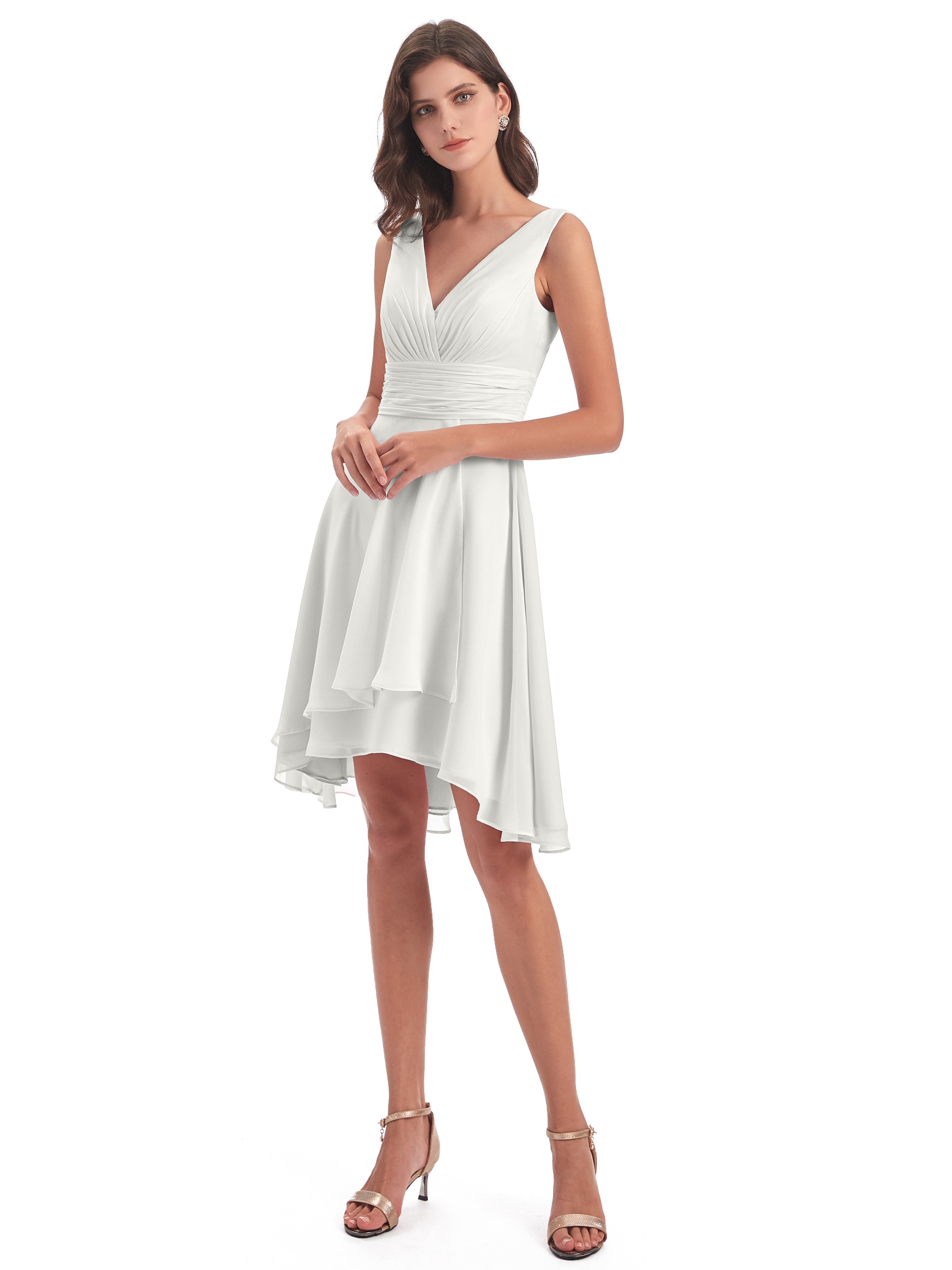 Robe Ivoire Demoiselle D Honneur Haute Basse Col V Robes Demoiselle D'Honneur