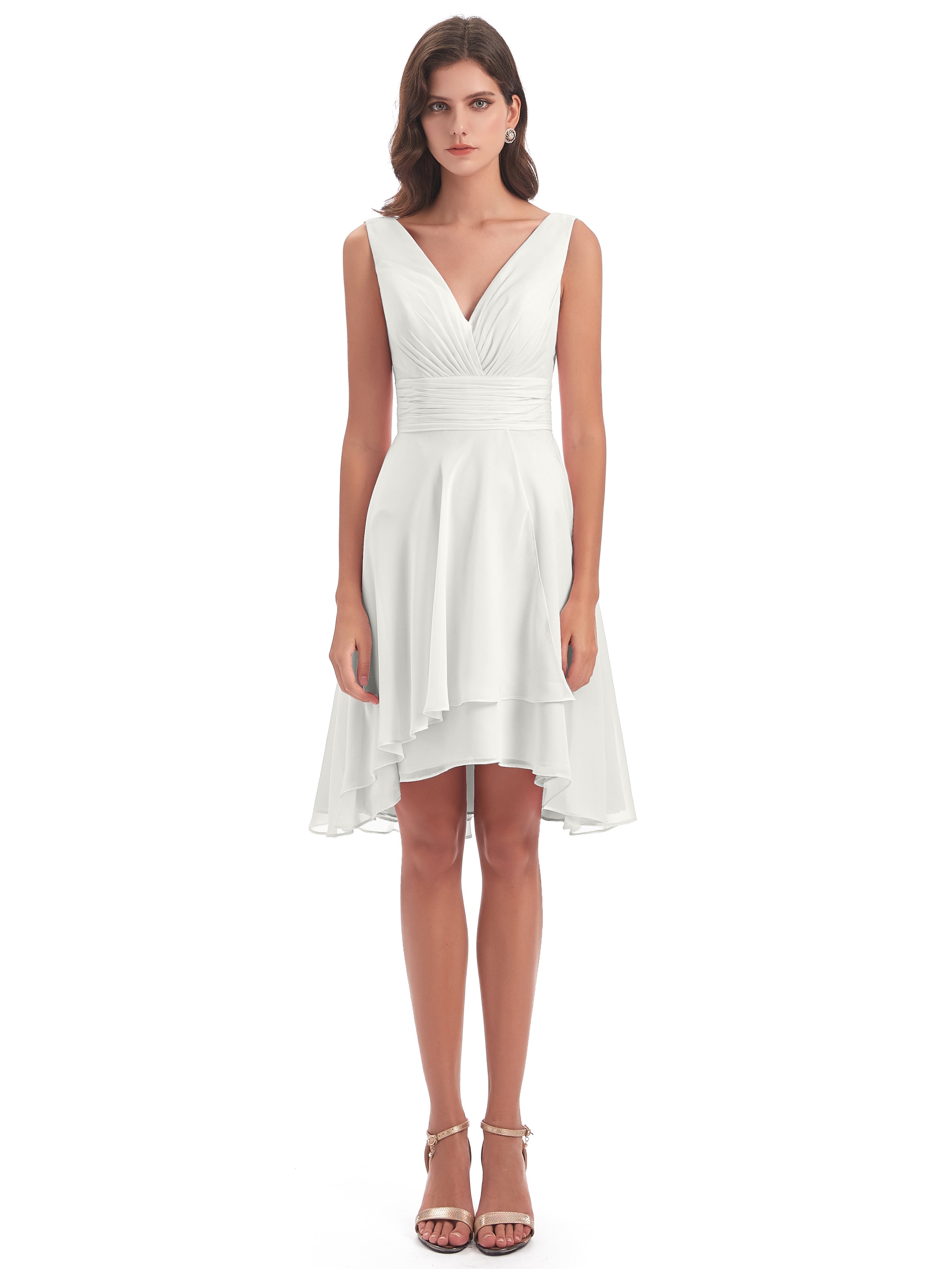 Robe Ivoire Demoiselle D Honneur Haute Basse Col V Robes Demoiselle D'Honneur