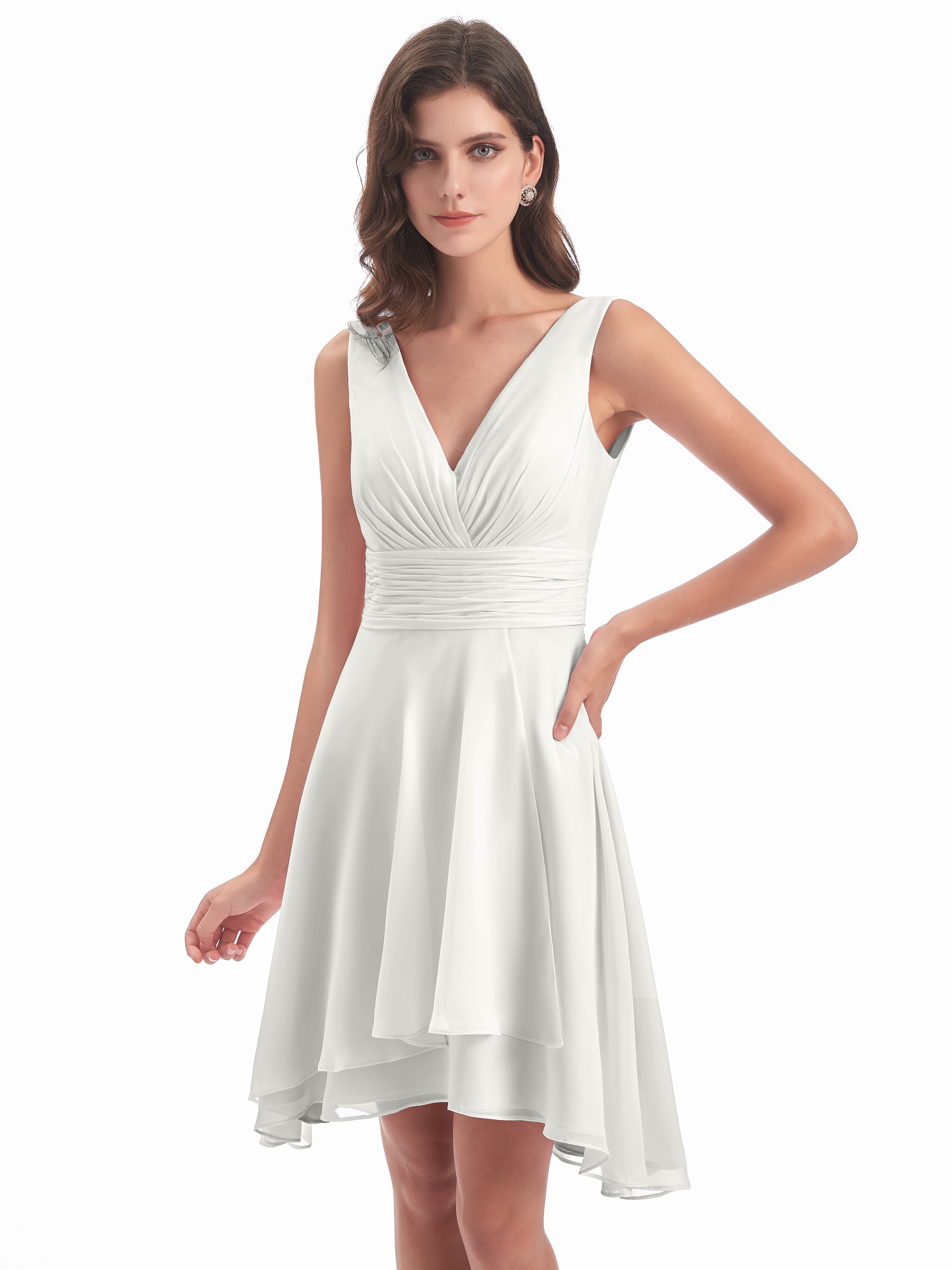 Robe Ivoire Demoiselle D Honneur Haute Basse Col V Robes Demoiselle D'Honneur