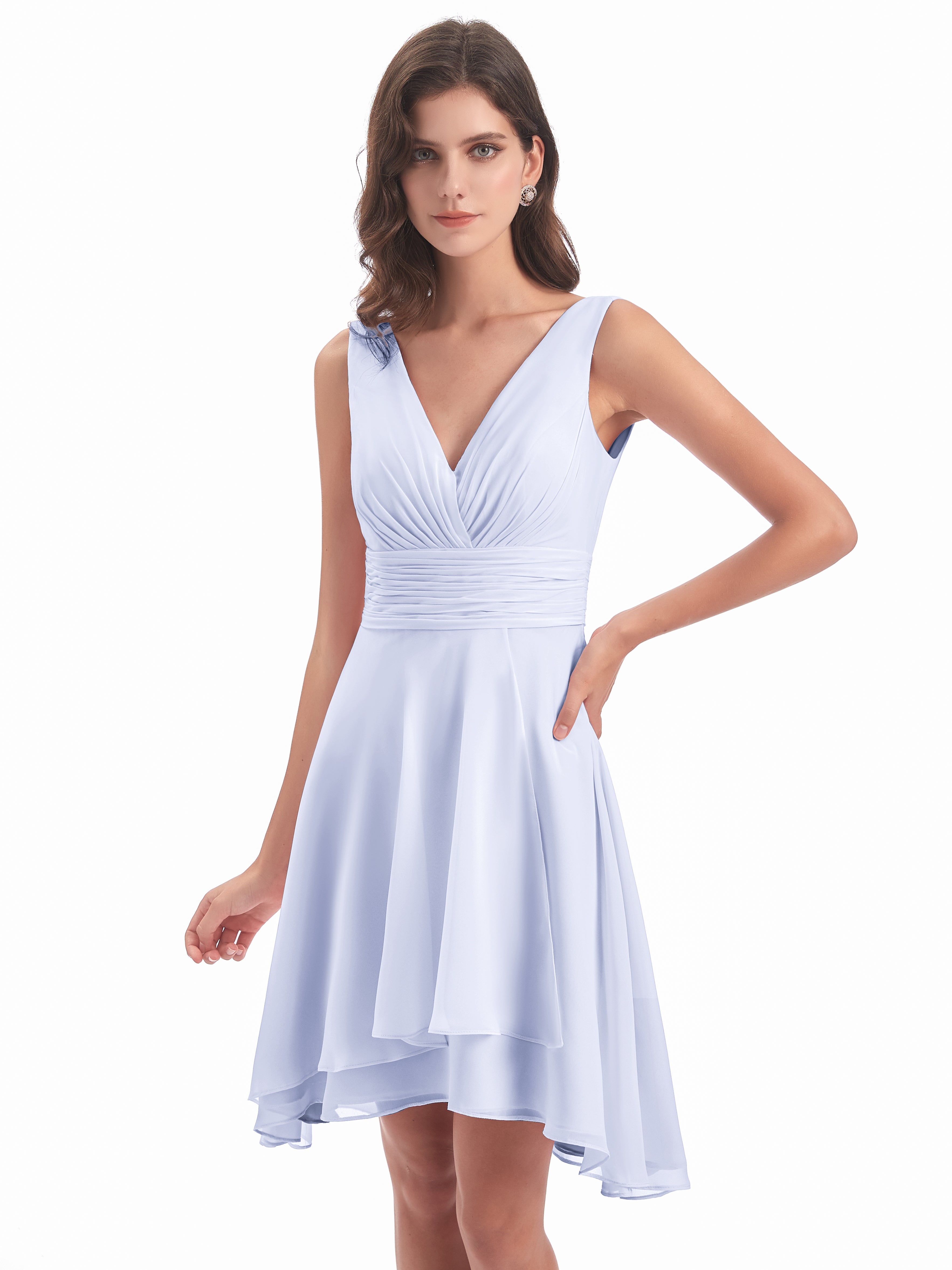 Robe Demoiselle D Honneur Lavande Haute Basse Col V Robes Demoiselle D'Honneur