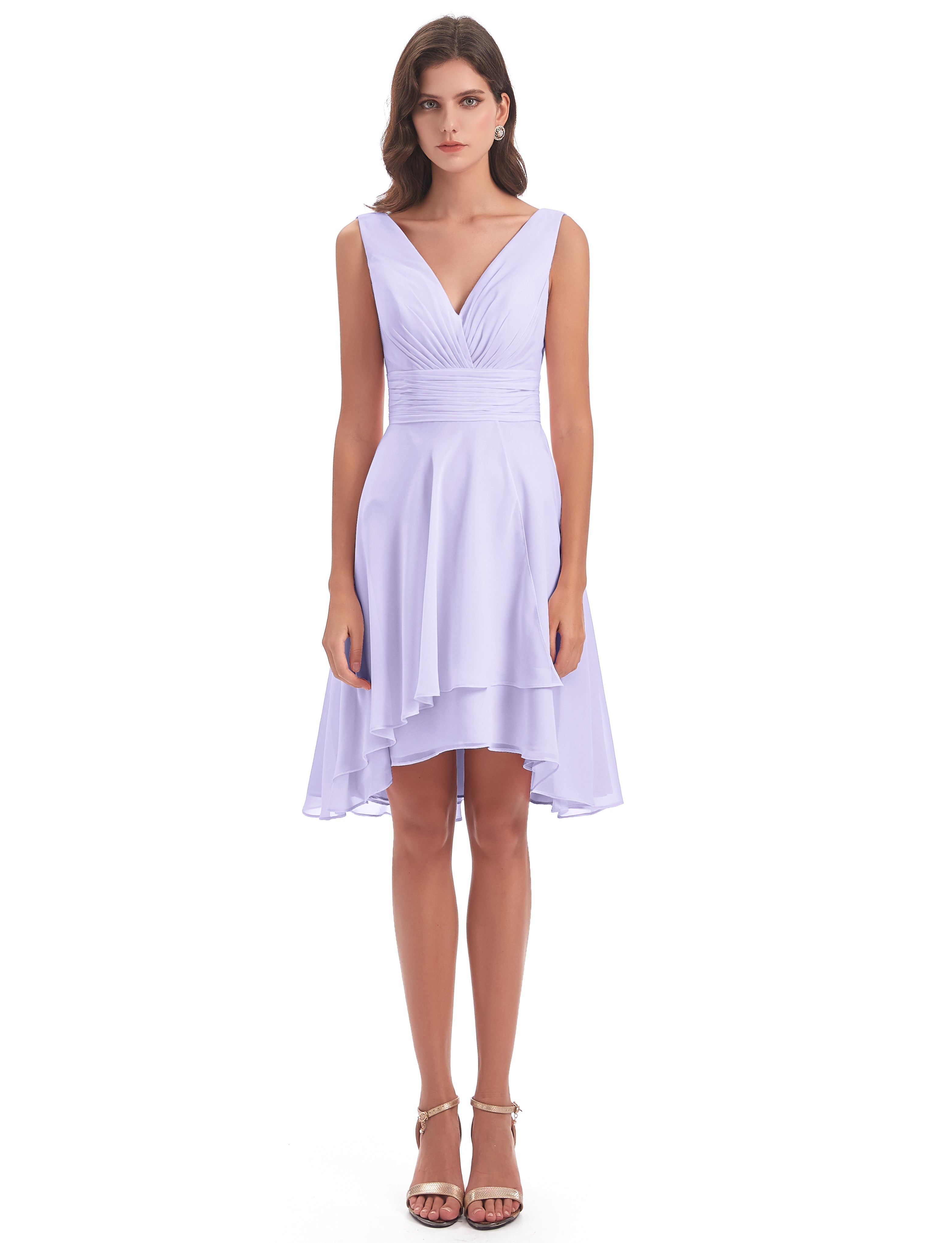 Robe Lilas Demoiselle D Honneur Haute Basse Col V Robes Demoiselle D'Honneur