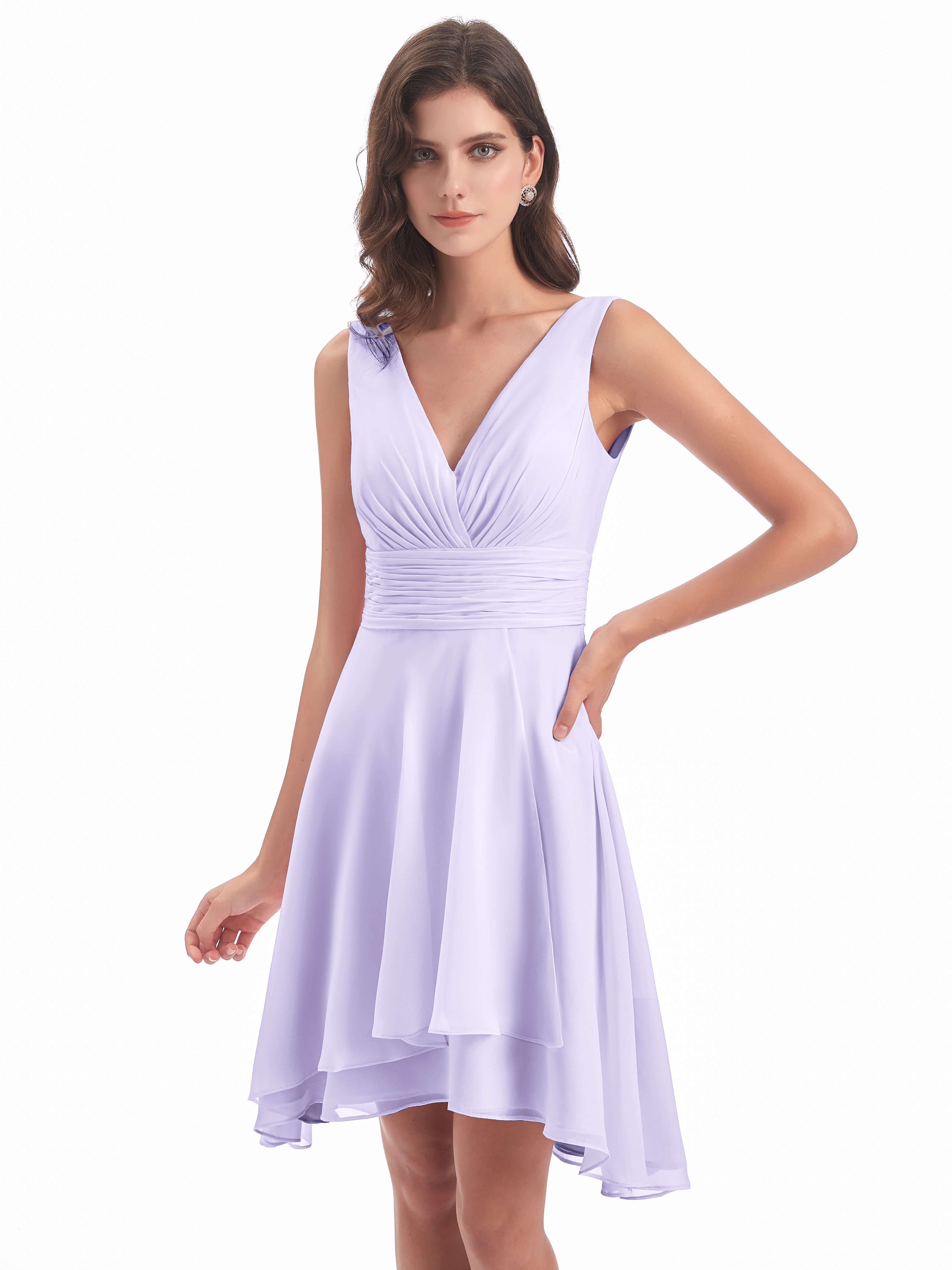 Robe Lilas Demoiselle D Honneur Haute Basse Col V Robes Demoiselle D'Honneur
