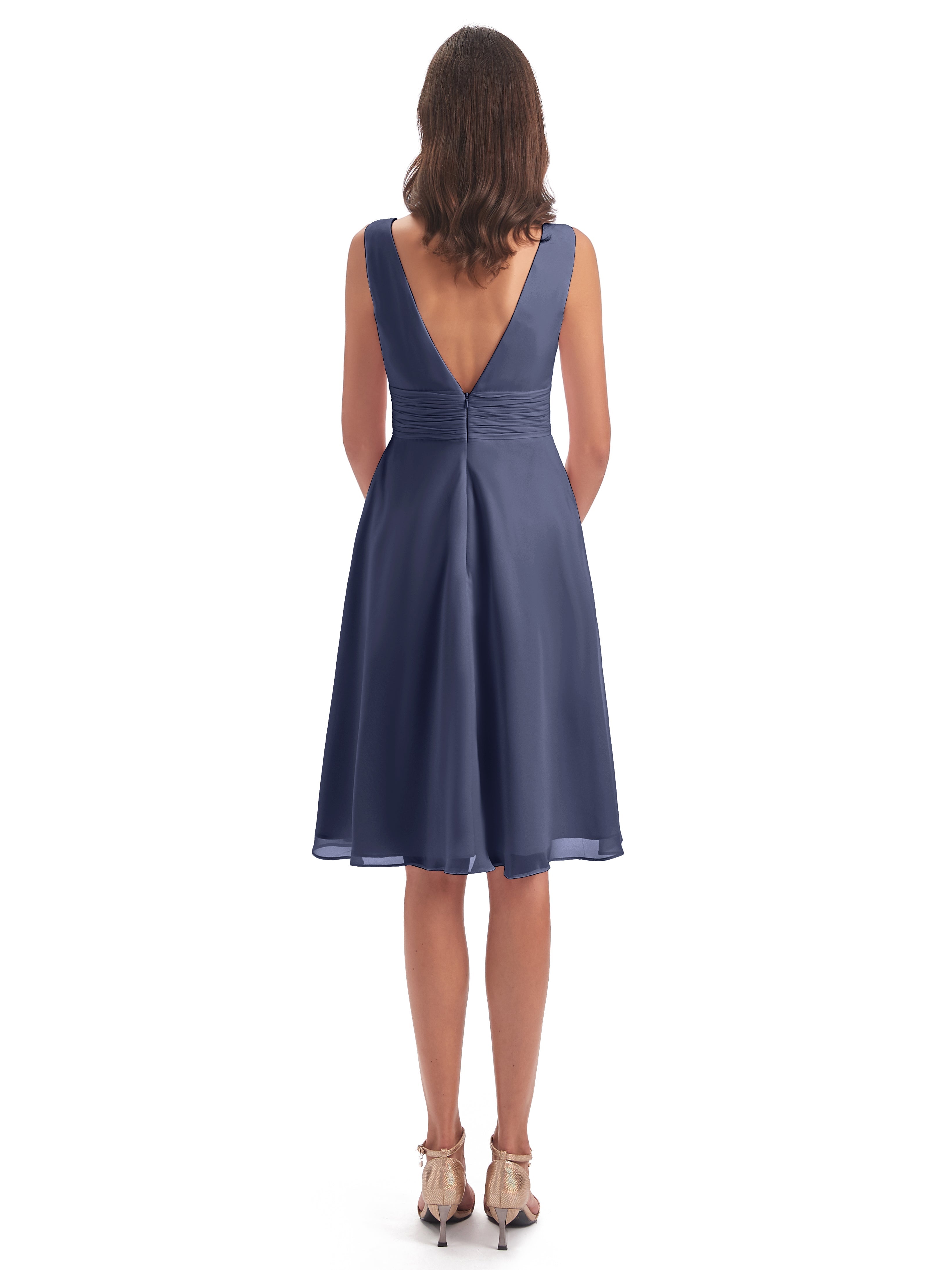 Robes De Demoiselle D'Honneur Bleu Orageux Haute Basse Col V Robes Demoiselle D'Honneur