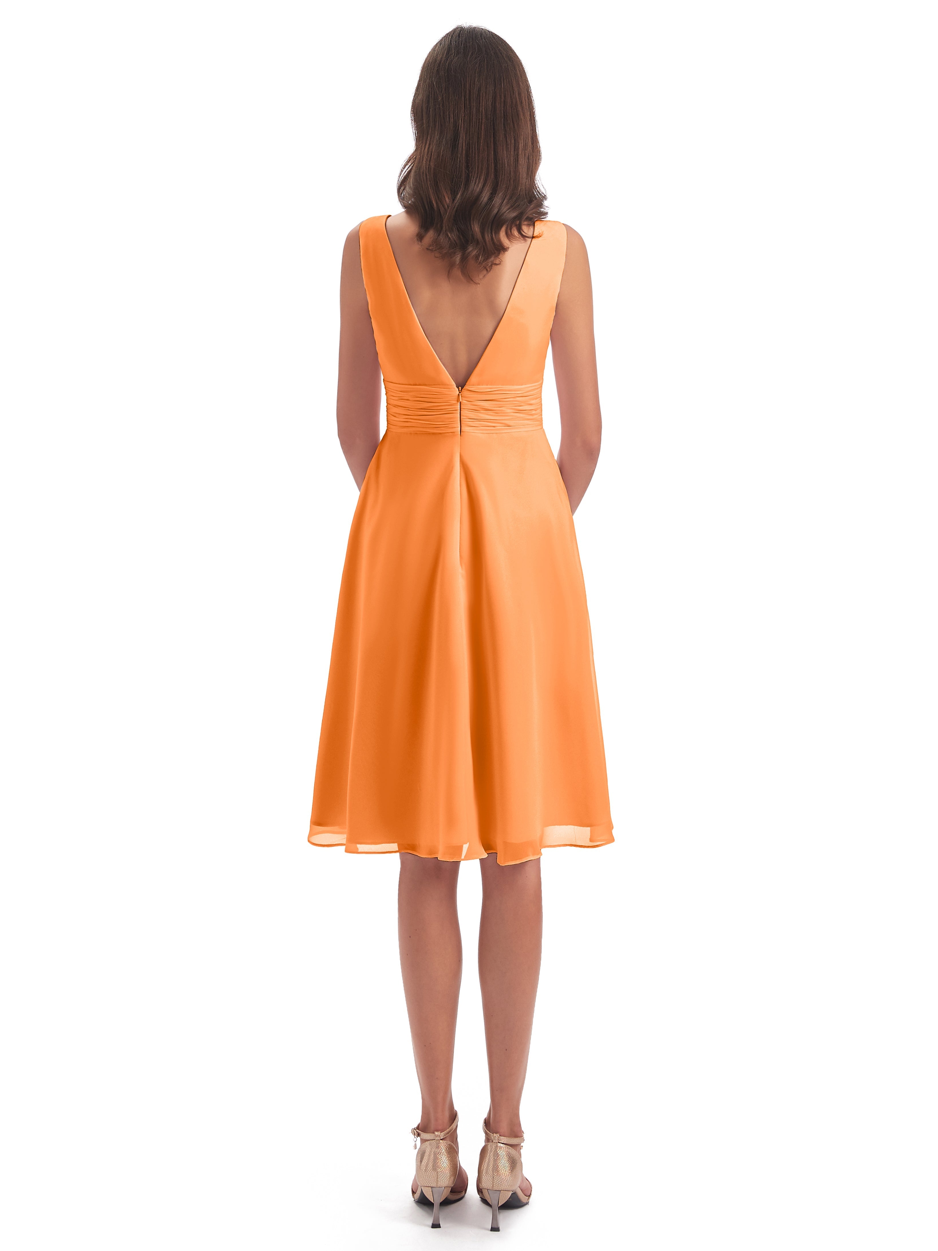 Robe Demoiselle D Honneur Orange Haute Basse Col V Robes Demoiselle D'Honneur