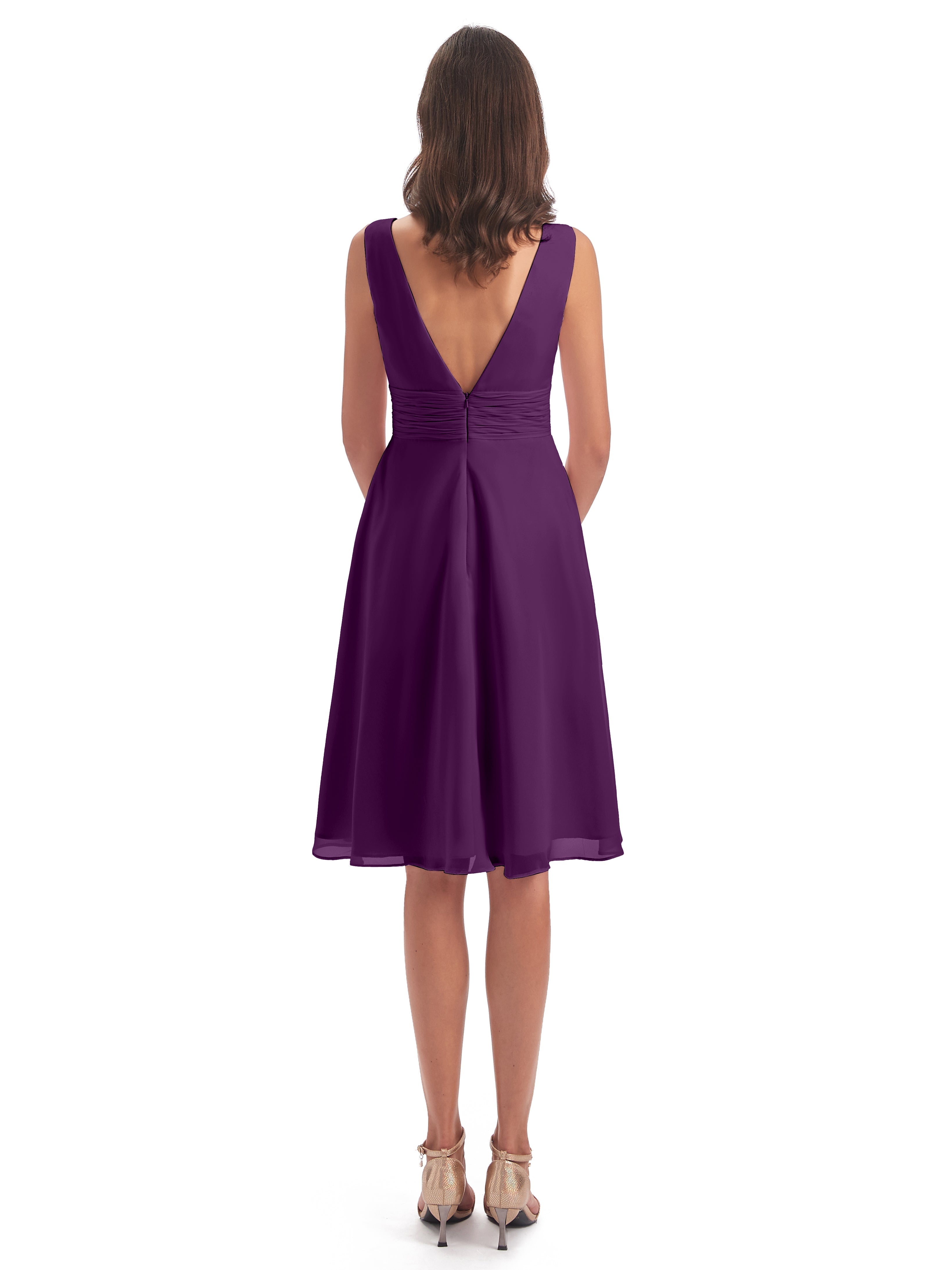 Robes De Demoiselle D'Honneur En Raisin Haute Basse Col V Robes Demoiselle D'Honneur