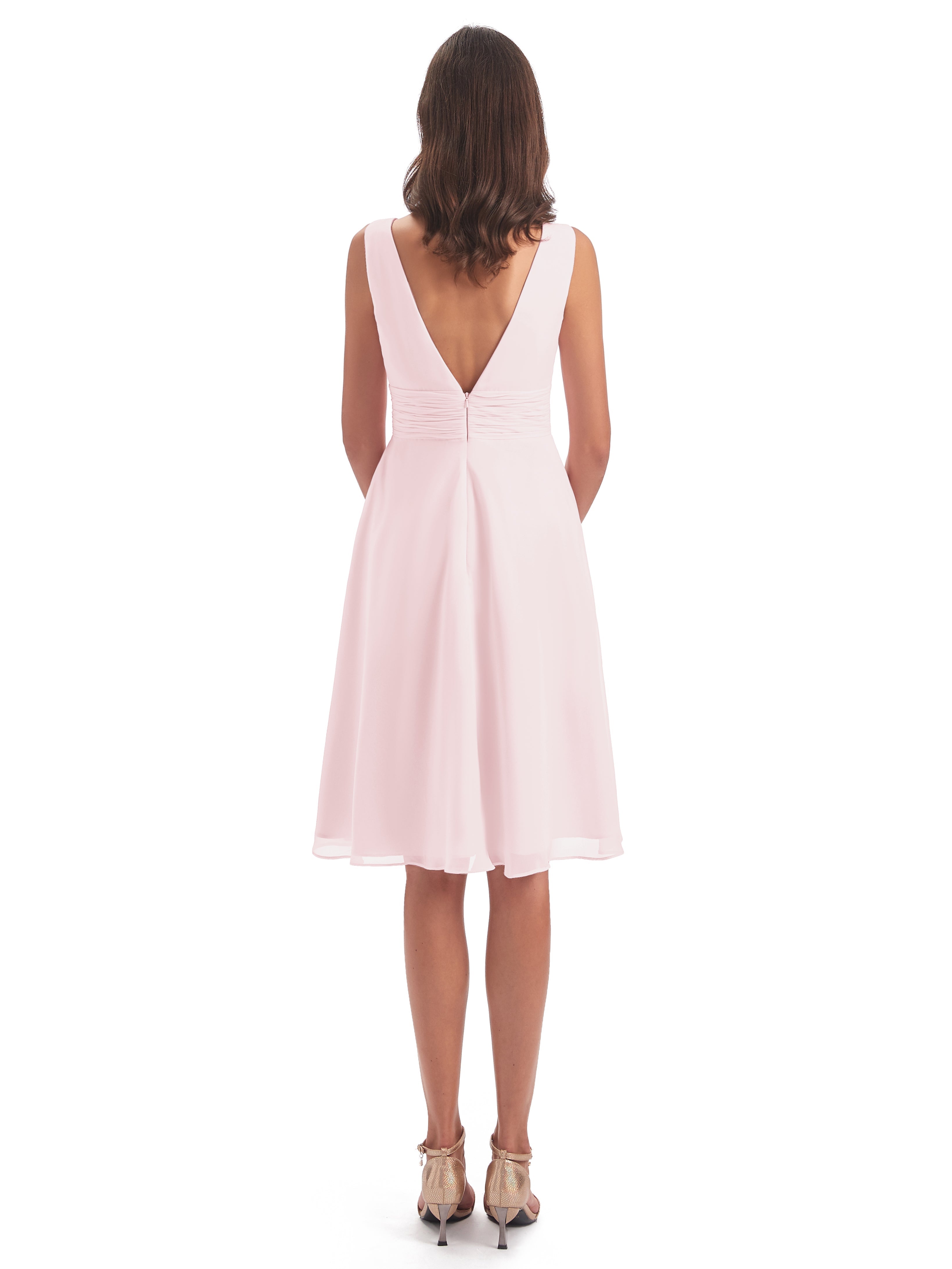 Robe Rose Pale Demoiselle D Honneur Haute Basse Col V Robes Demoiselle D'Honneur