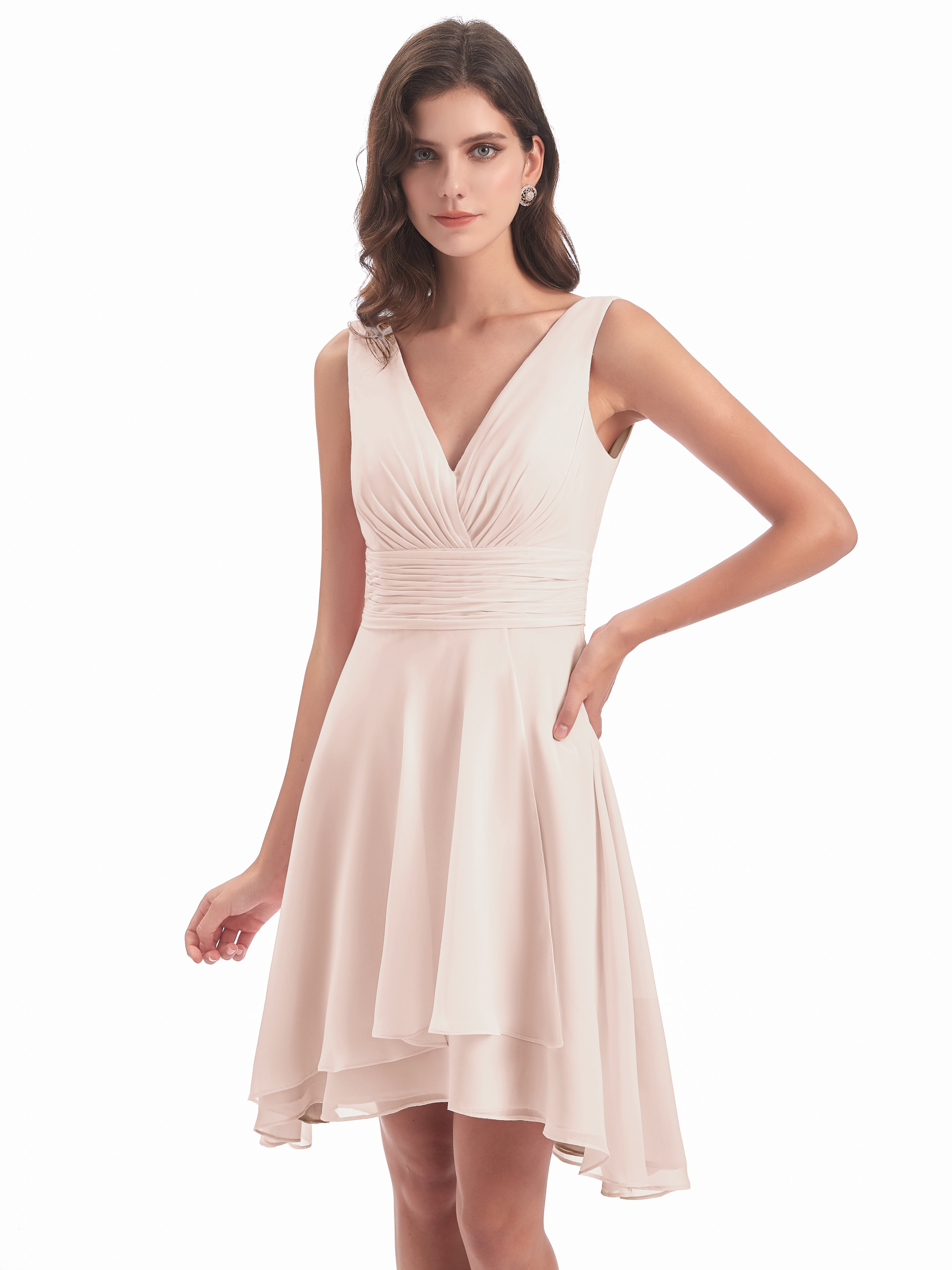 Robe De Demoiselle D'Honneur En Perles Haute Basse Col V Robes Demoiselle D'Honneur