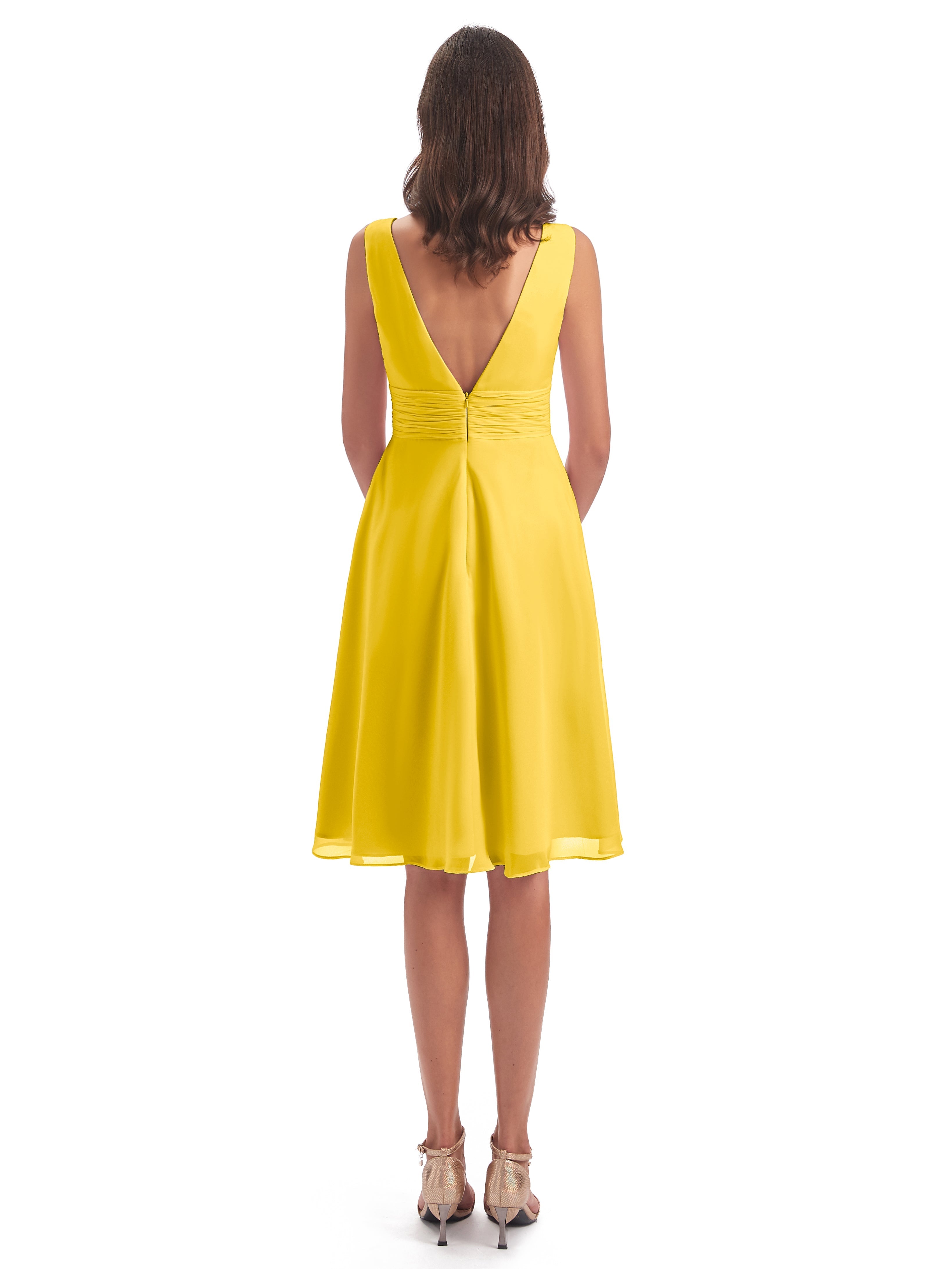 Robe De Demoiselle D'Honneur Souci Haute Basse Col V Robes Demoiselle D'Honneur