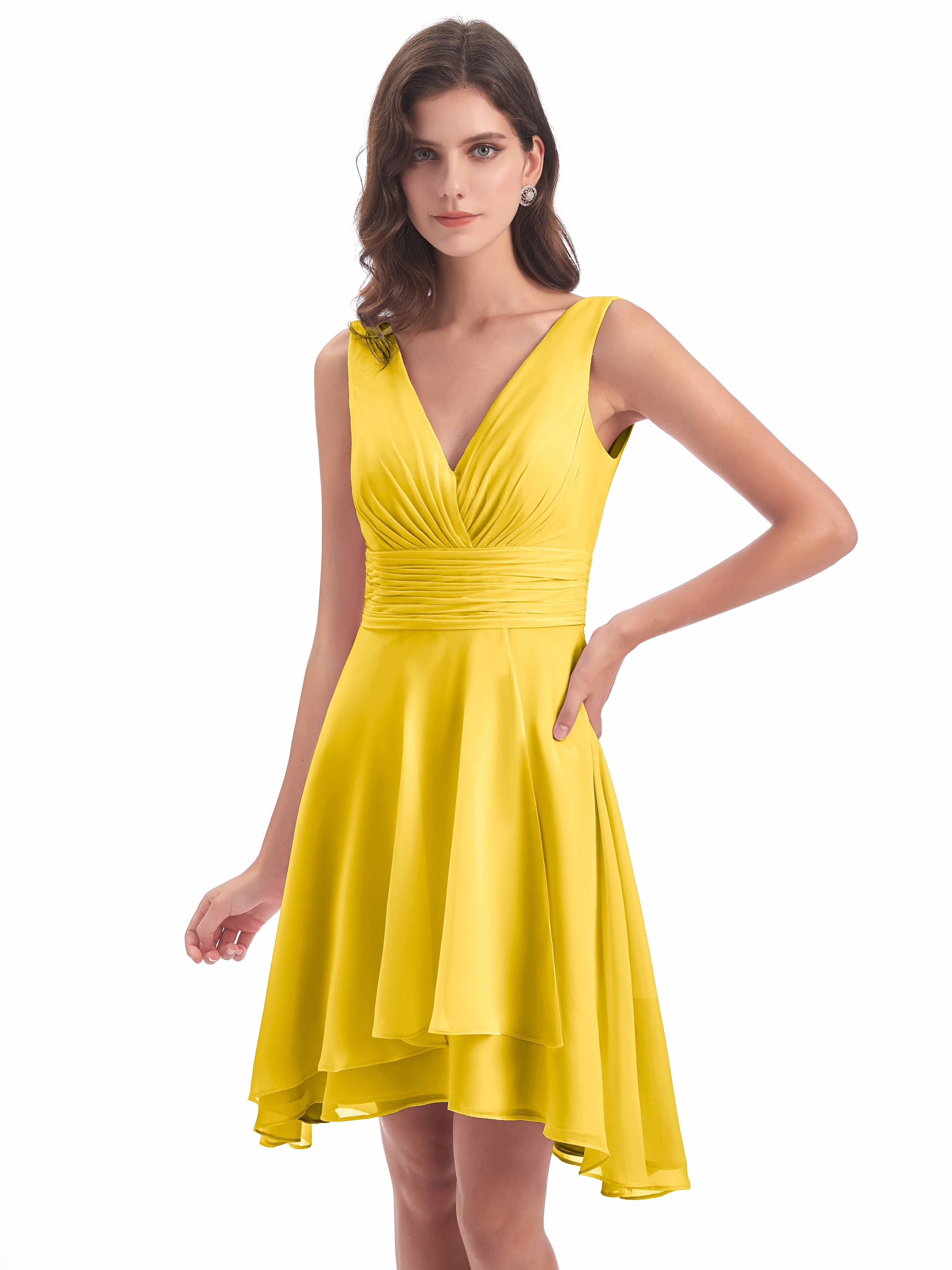 Robe De Demoiselle D'Honneur Souci Haute Basse Col V Robes Demoiselle D'Honneur