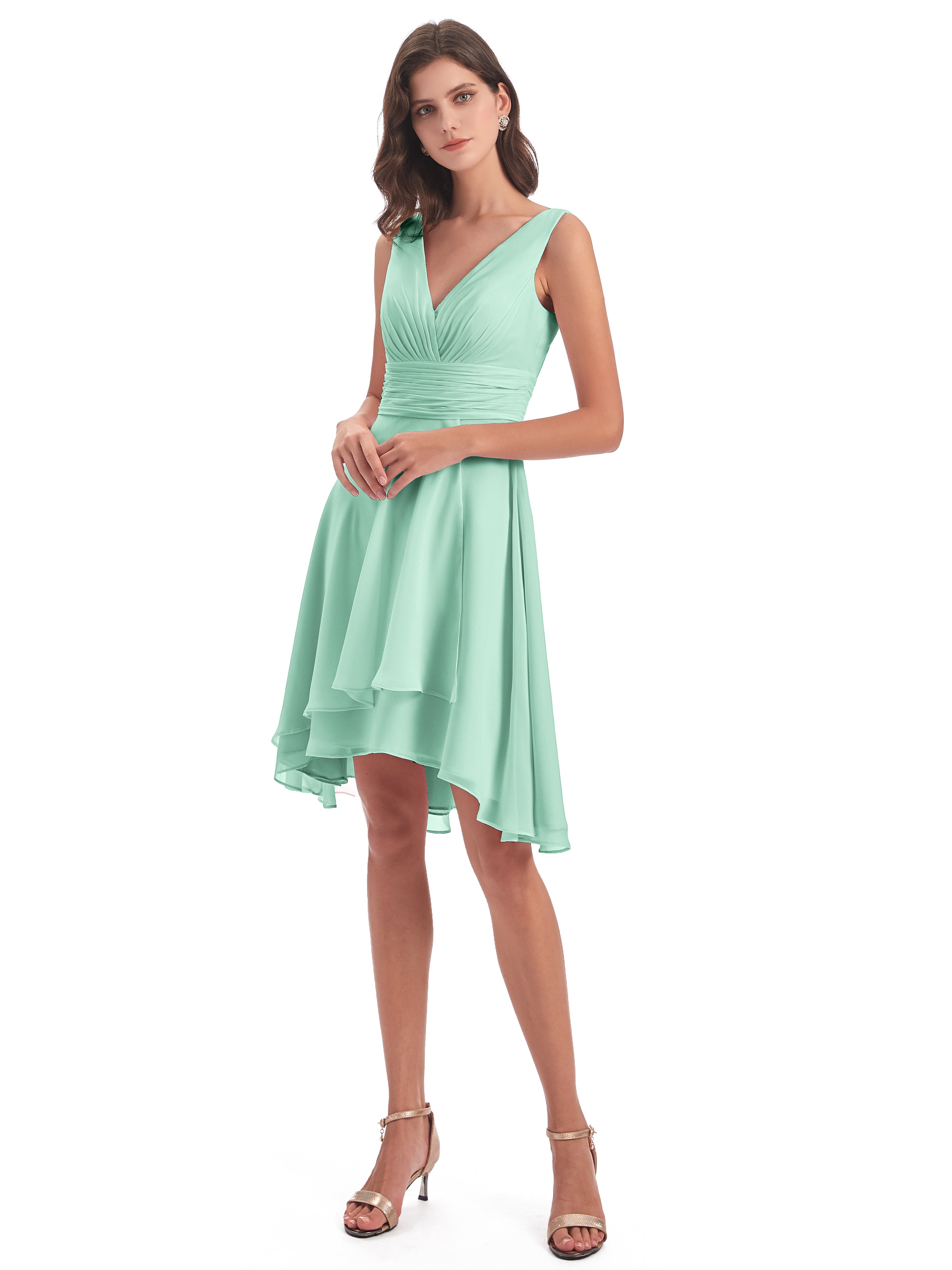 Robe Vert Menthe Demoiselle D Honneur Haute Basse Col V Robes Demoiselle D'Honneur