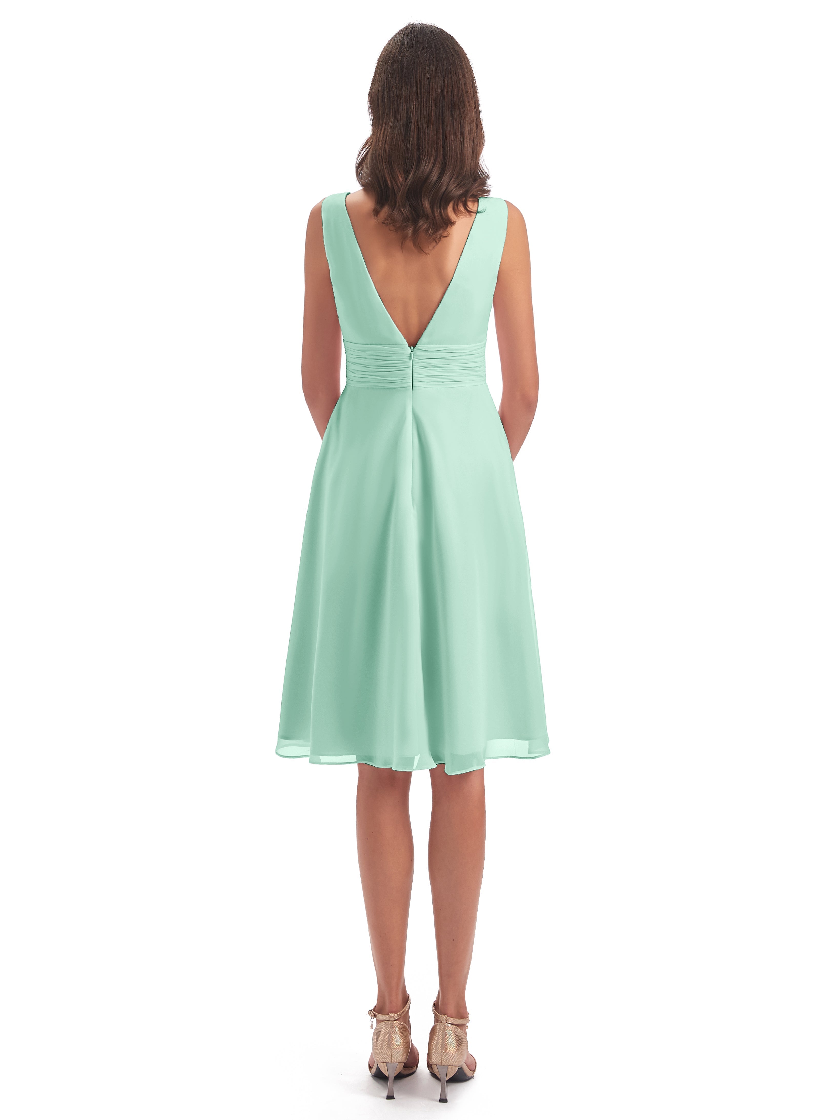 Robe Vert Menthe Demoiselle D Honneur Haute Basse Col V Robes Demoiselle D'Honneur