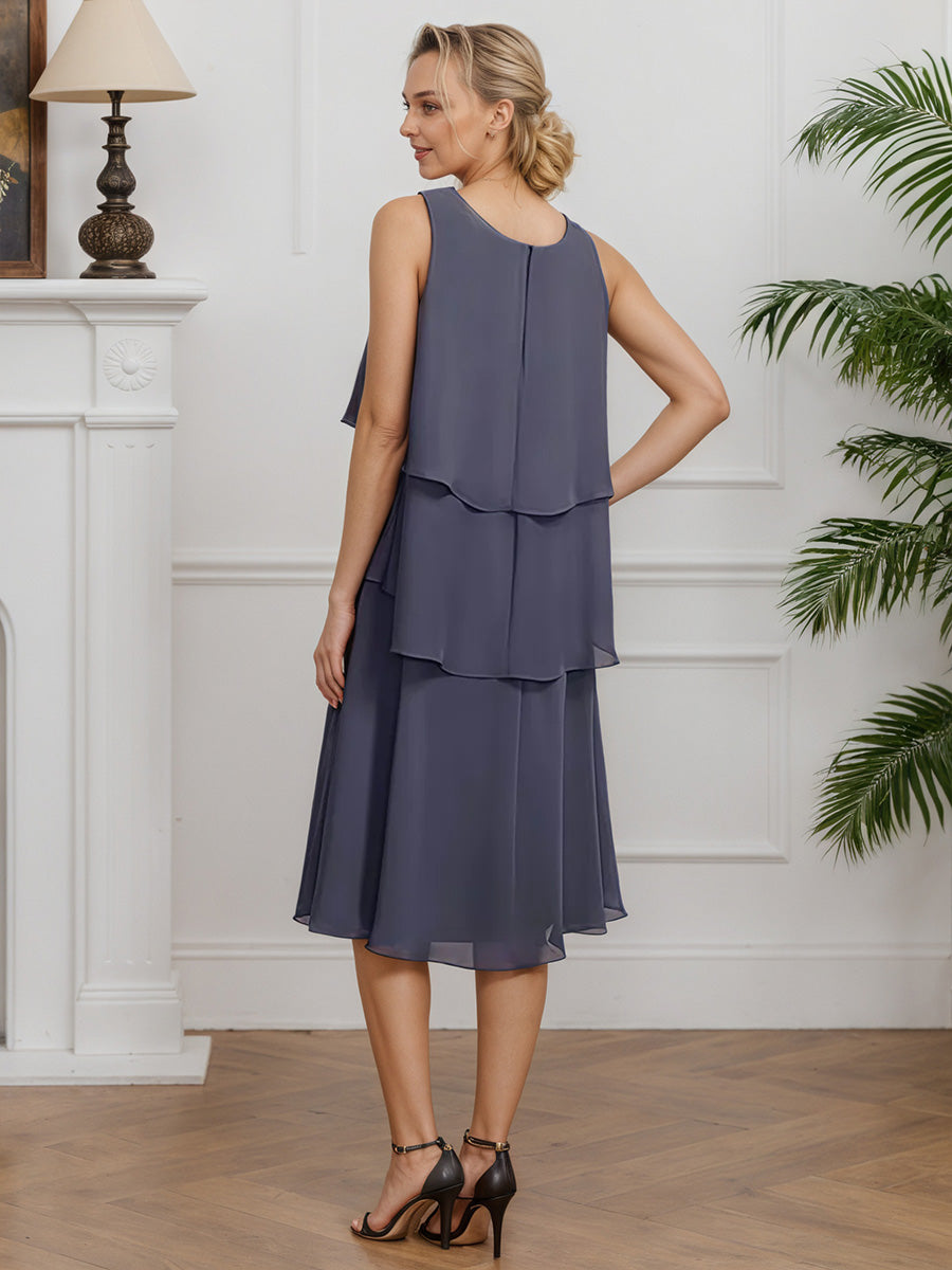 Cicinia Tempête Robe avec Veste pour Mère du Marié Courte en Mousseline A-Line Longueur Genoux Décolleté en rond