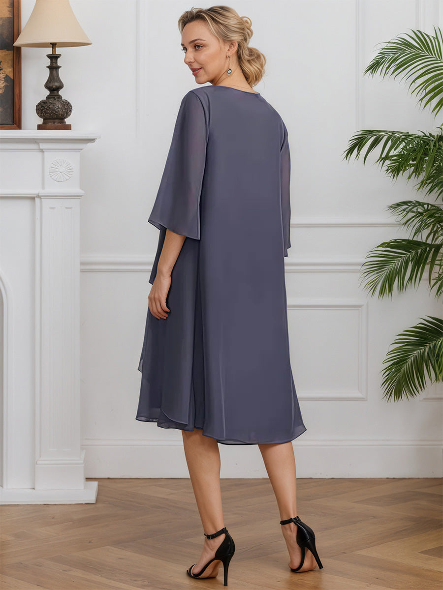 Cicinia Tempête Robe avec Veste pour Mère du Marié Courte en Mousseline A-Line Longueur Genoux Décolleté en rond
