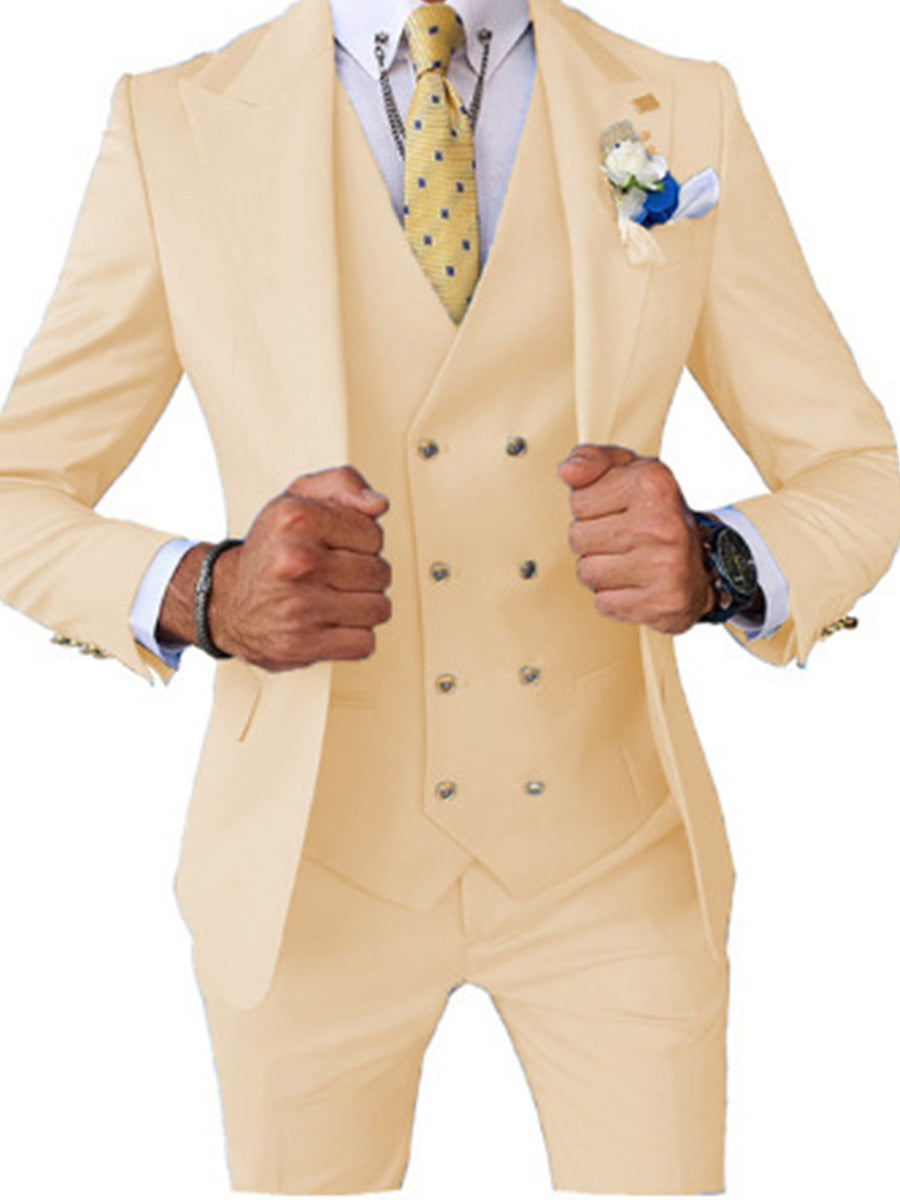 Costume Homme 3 Pièces à Revers Pointu en CHAMPAGNE Élégance Cérémonielle pour Marié et Garçons d'Honneur