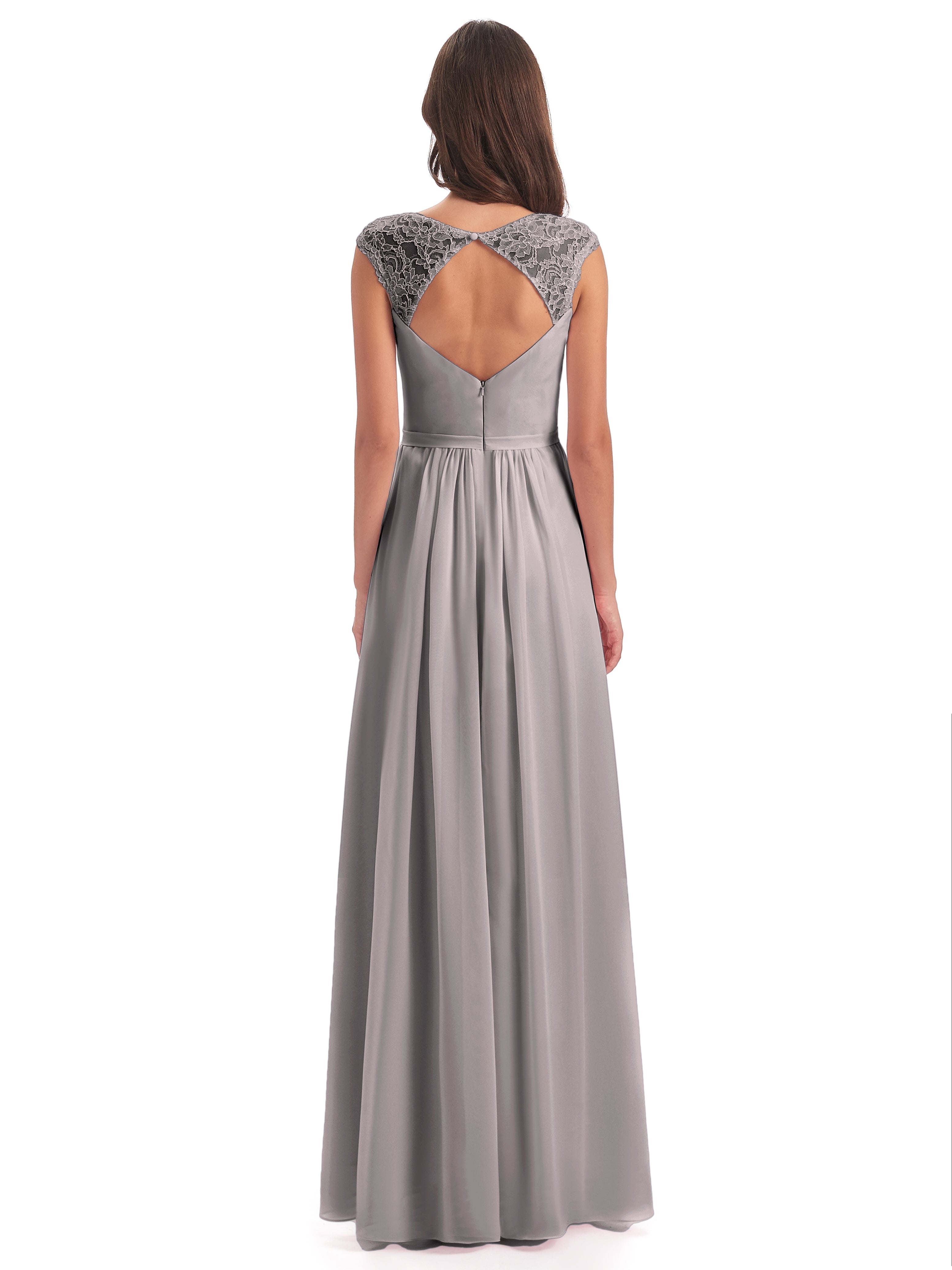 Robe Demoiselle D Honneur Argent Mancherons Dos Ouvert Mousseline Robes Demoiselle D'Honneur