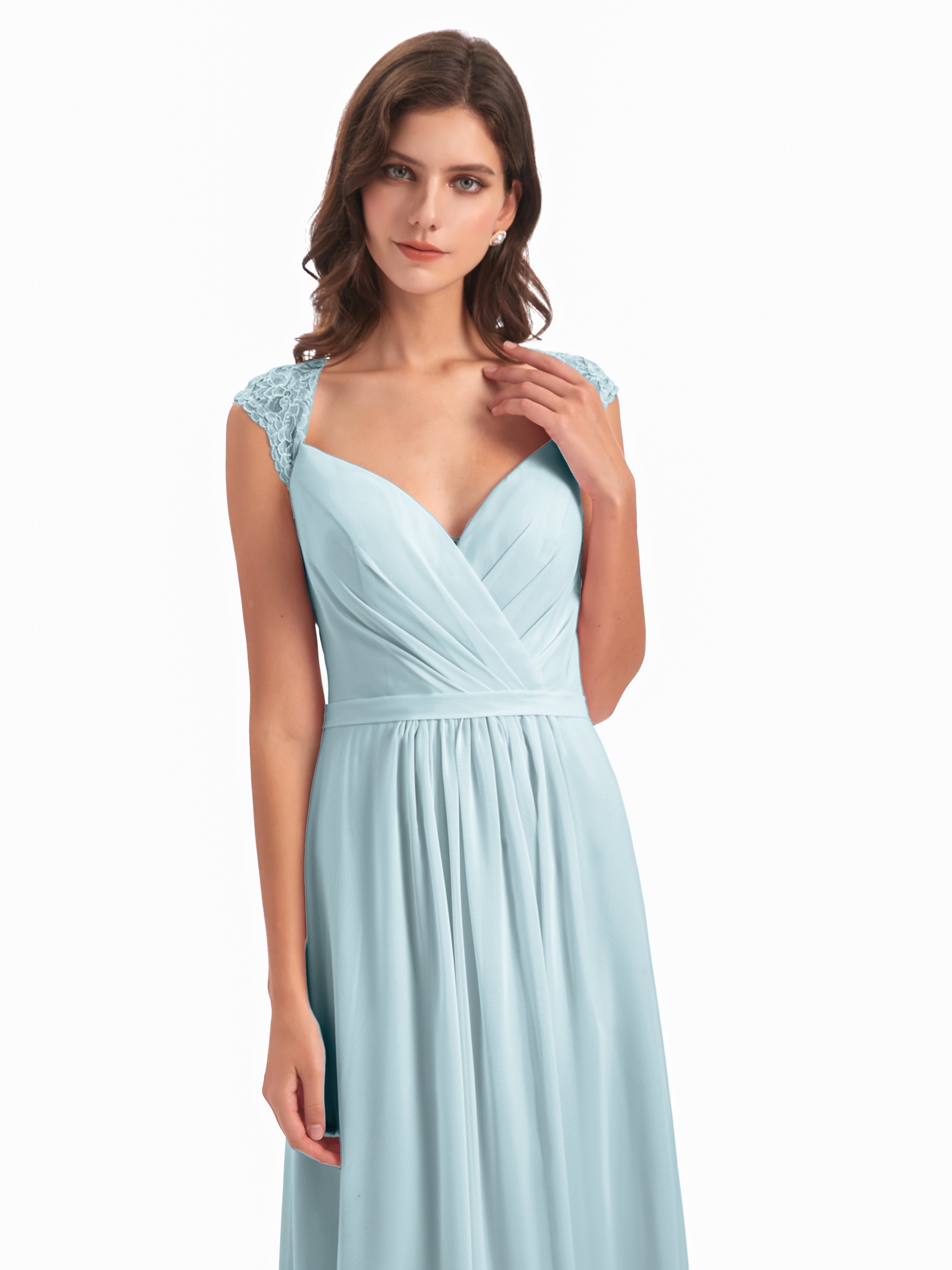 Robe De Demoiselle D'Honneur Brume Mancherons Dos Ouvert Mousseline Robes Demoiselle D'Honneur
