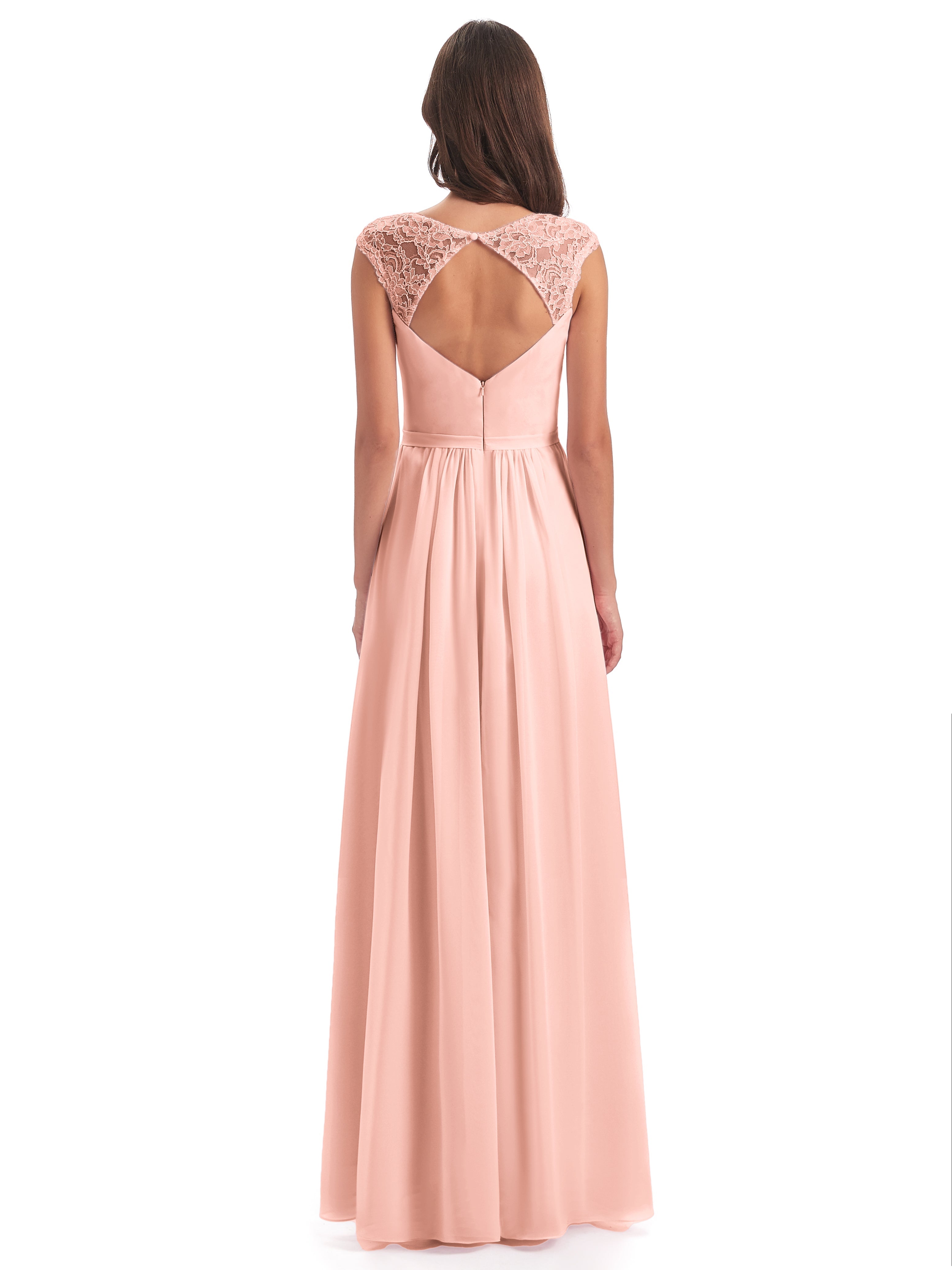 Demoiselle Dhonneur Robe Corail Mancherons Dos Ouvert Mousseline Robes Demoiselle D'Honneur