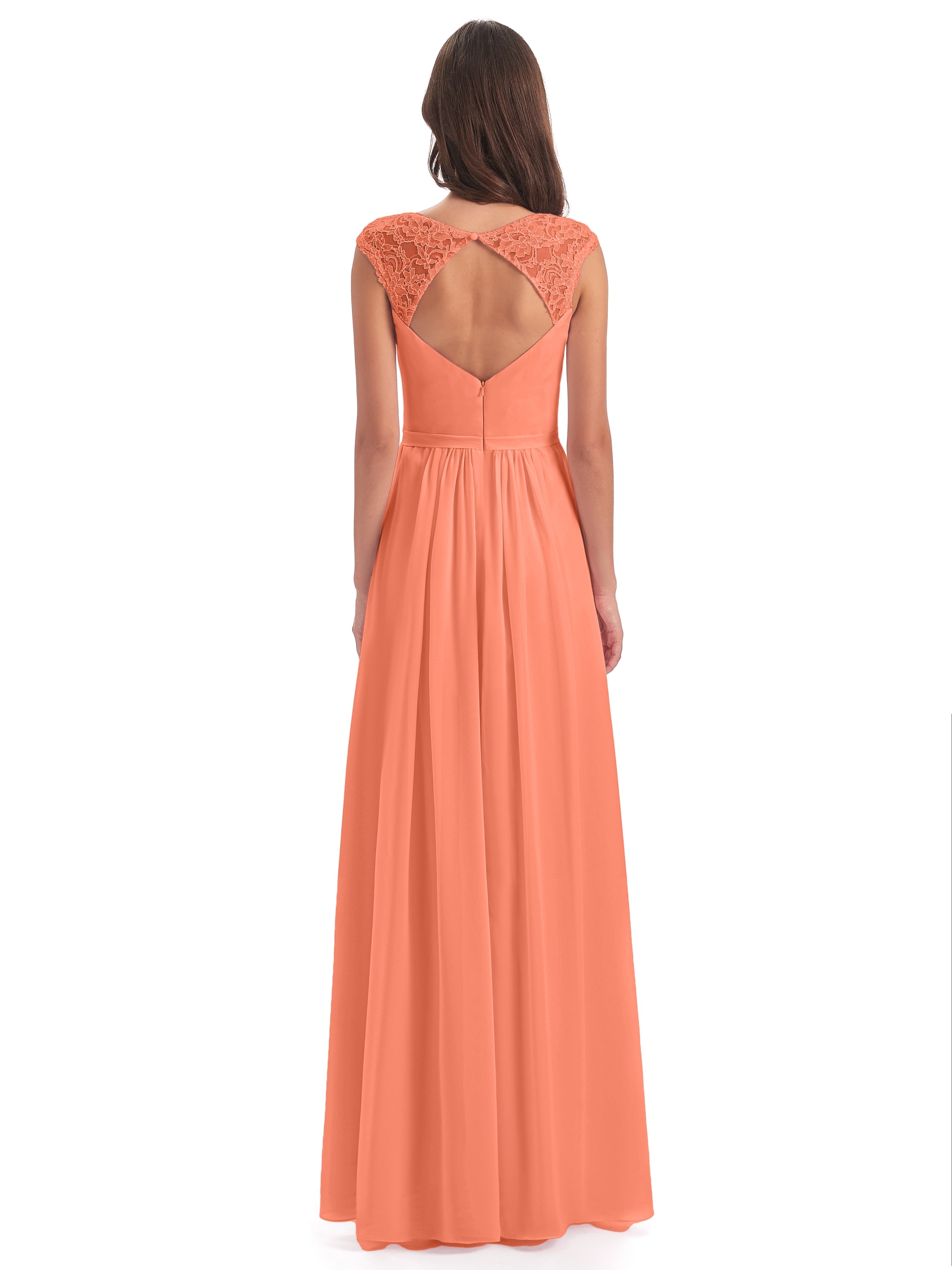 Robes De Demoiselle D'Honneur Coucher De Soleil Mancherons Dos Ouvert Mousseline Robes Demoiselle D'Honneur