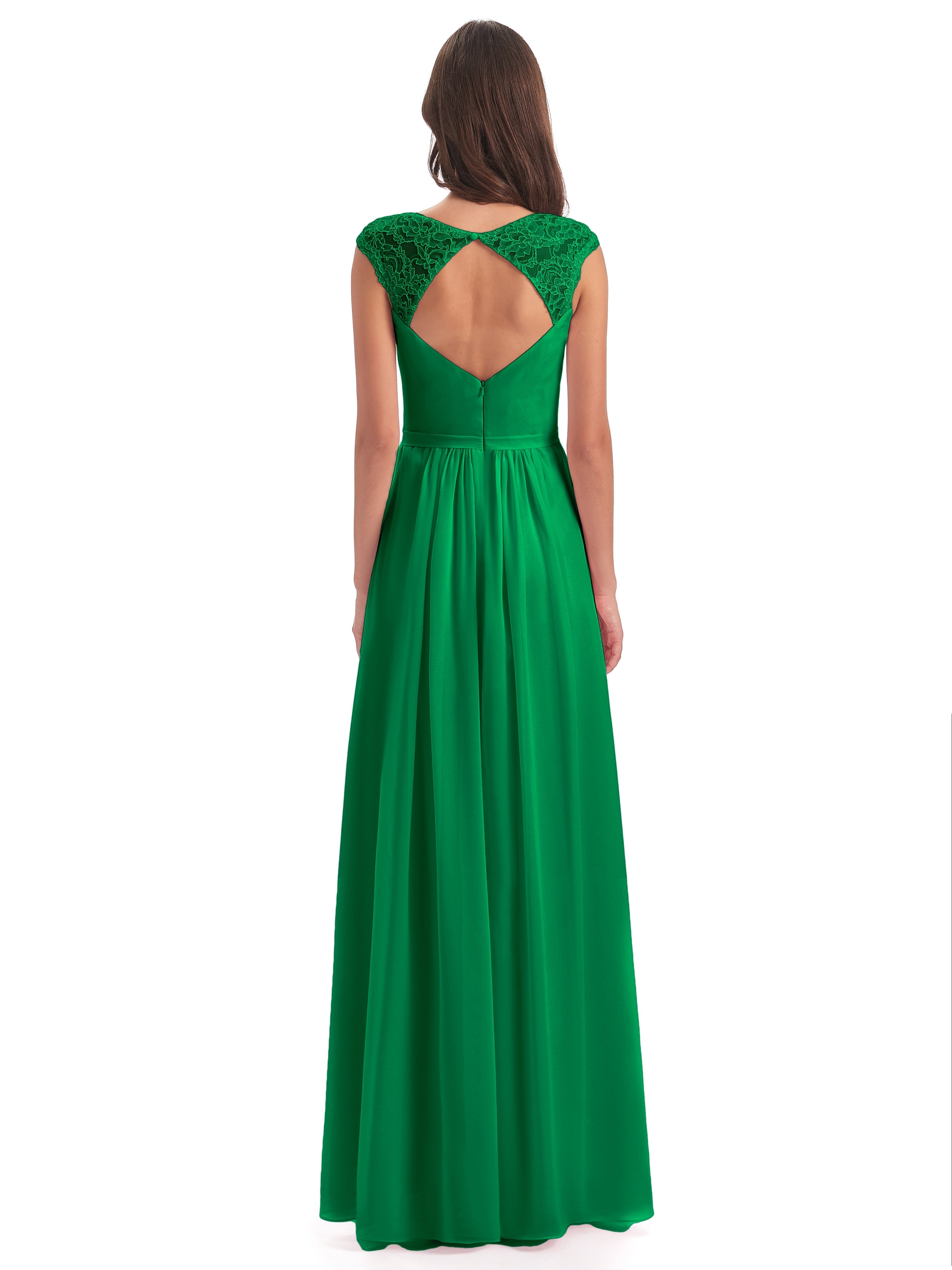 Demoiselle D Honneur Vert Émeraude Mancherons Dos Ouvert Mousseline Robes Demoiselle D'Honneur