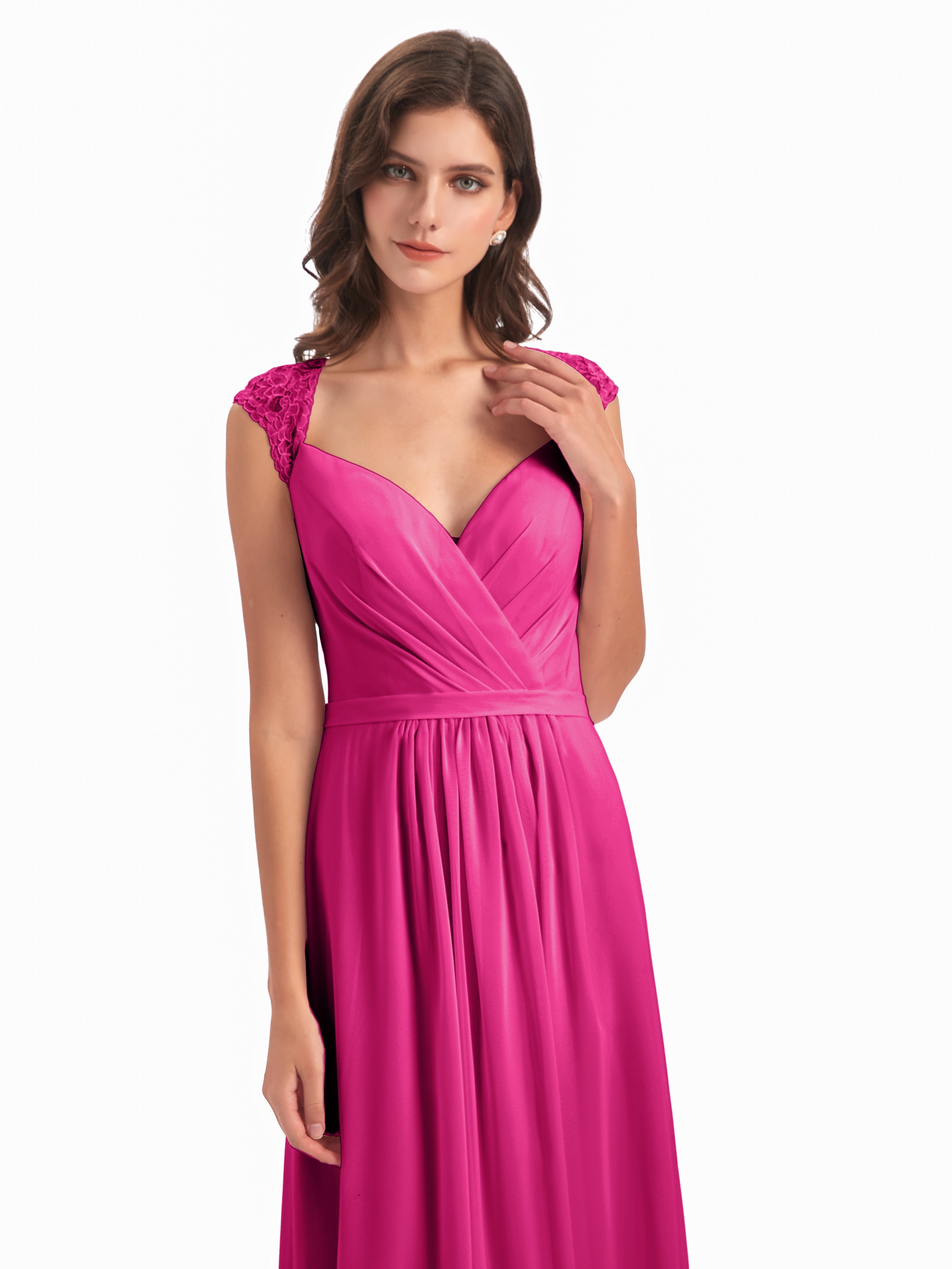Robe Fuchsia Demoiselle D Honneur Mancherons Dos Ouvert Mousseline Robes Demoiselle D'Honneur