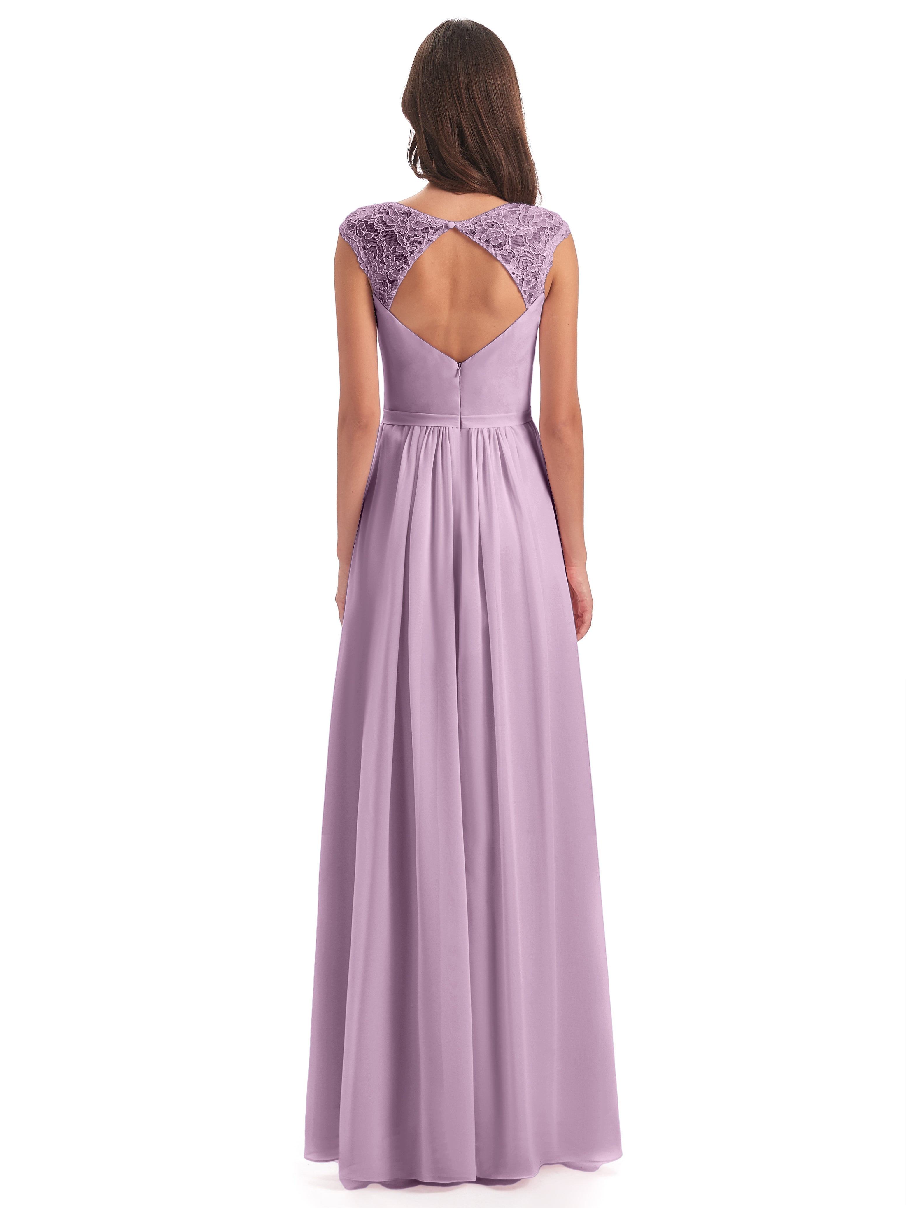 Robes De Demoiselle D'Honneur Glycine Mancherons Dos Ouvert Mousseline Robes Demoiselle D'Honneur