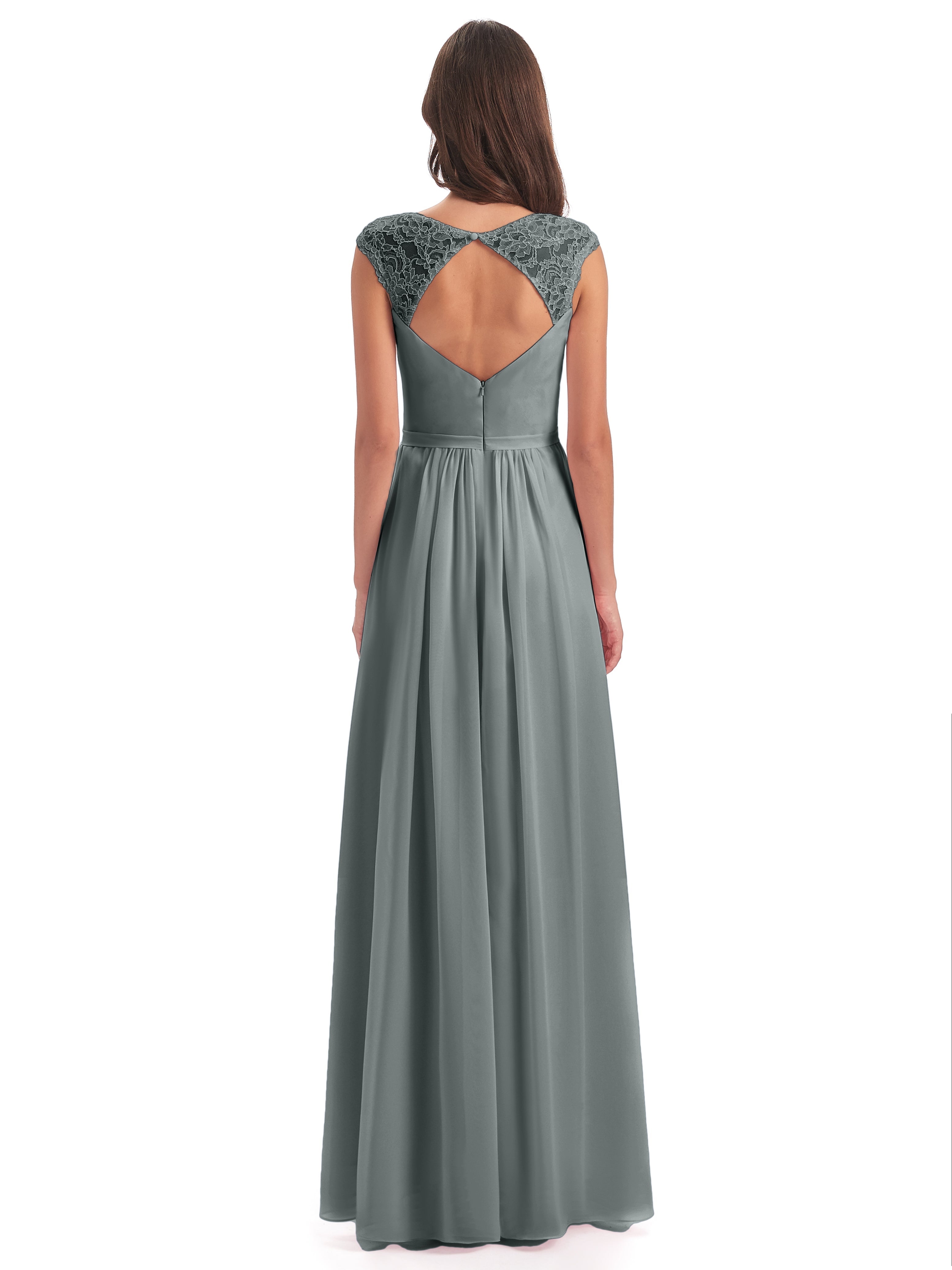 Robe Demoiselle D Honneur Gris Mancherons Dos Ouvert Mousseline Robes Demoiselle D'Honneur