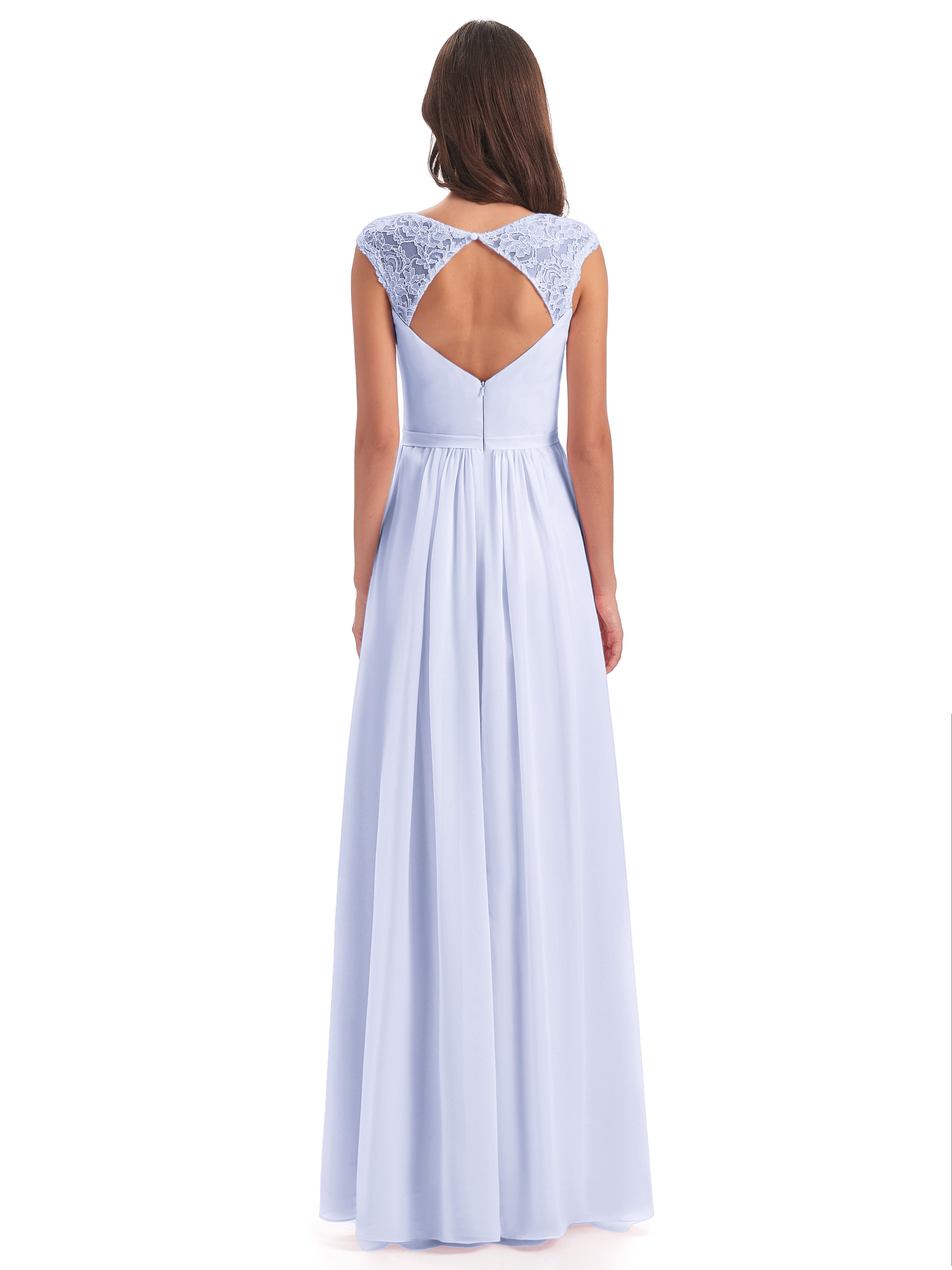 Robe Demoiselle D Honneur Couleur Lavande Mancherons Dos Ouvert Mousseline Robes Demoiselle D'Honneur