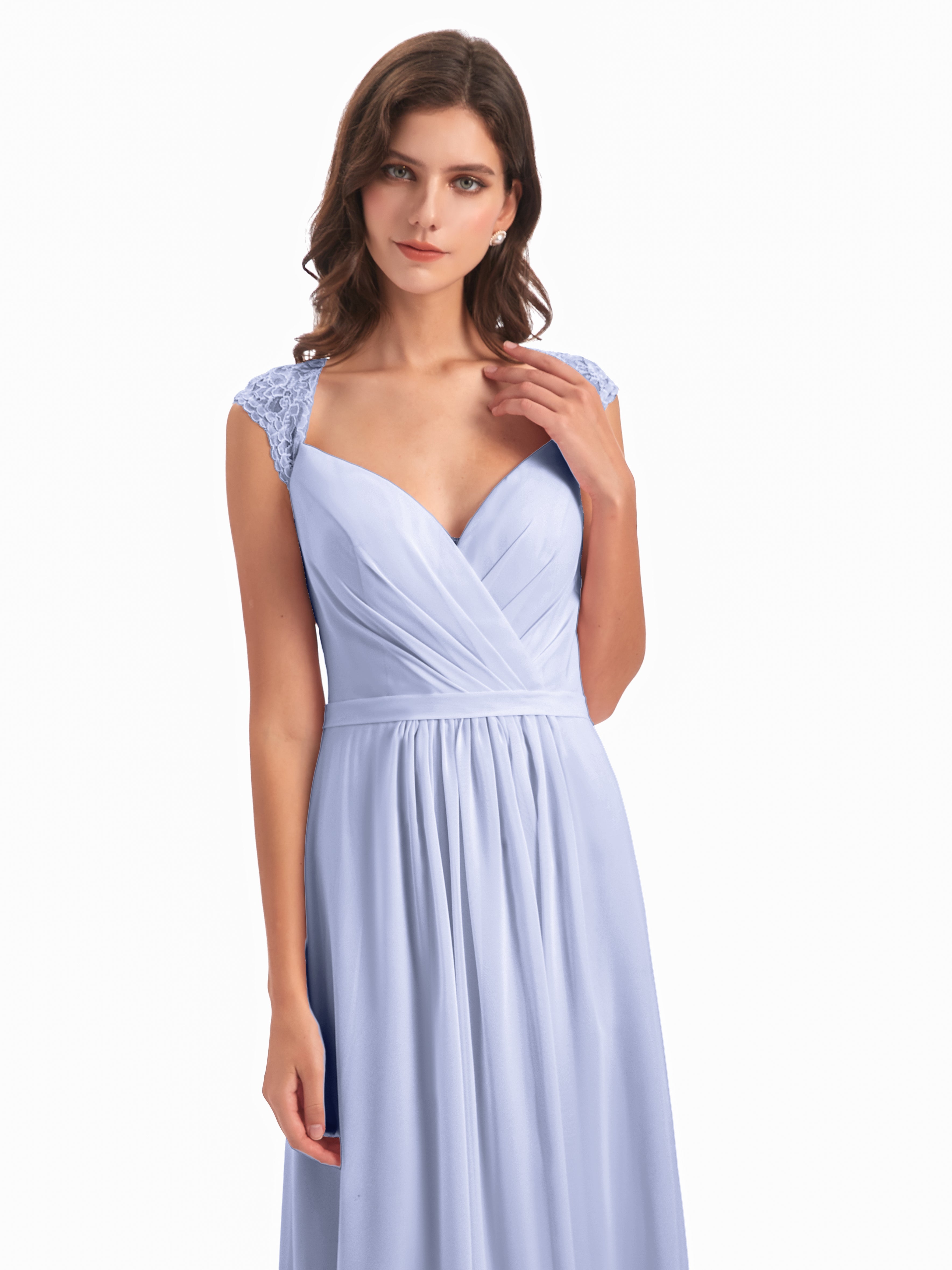 Robe Demoiselle D Honneur Couleur Lavande Mancherons Dos Ouvert Mousseline Robes Demoiselle D'Honneur