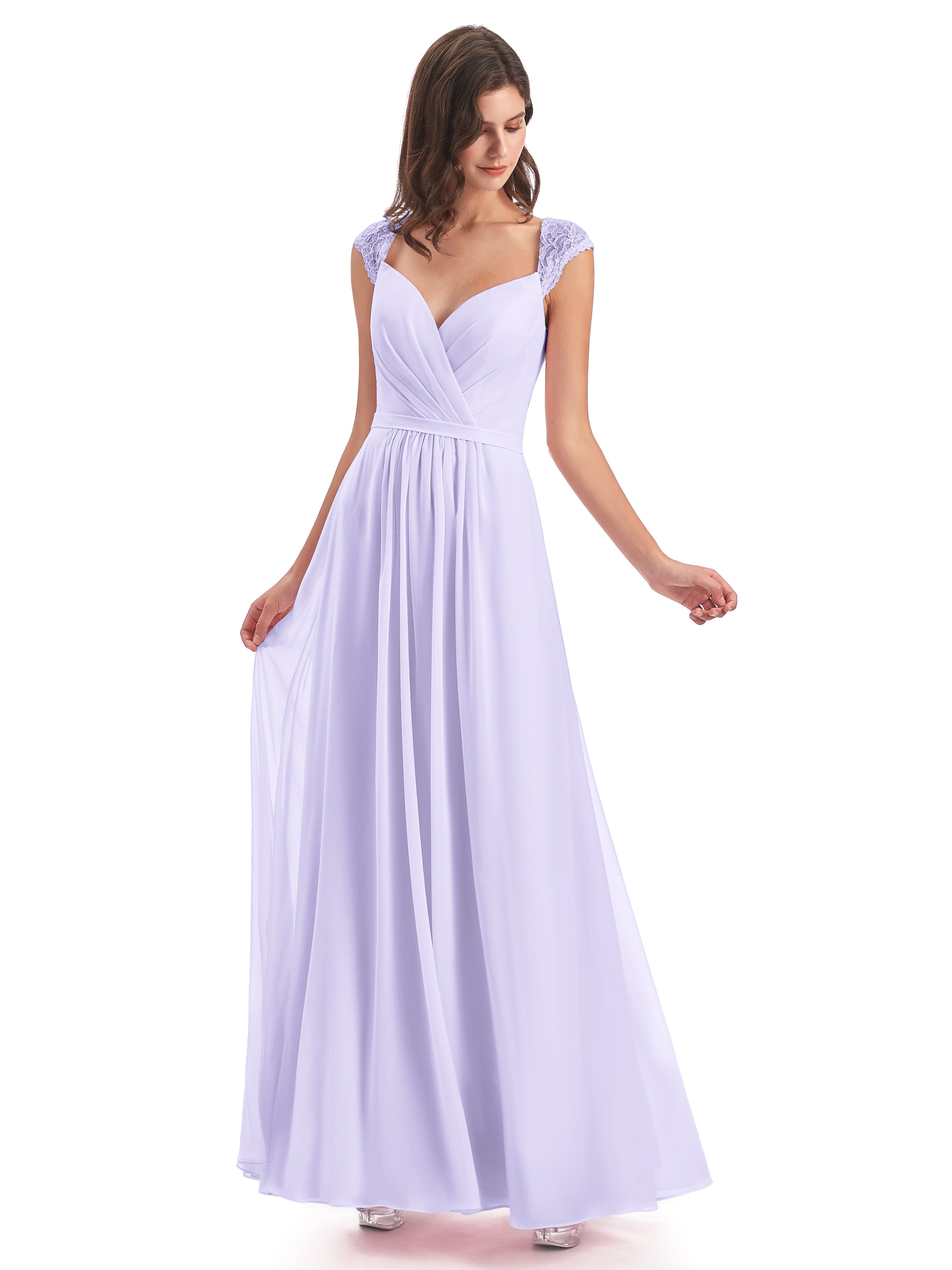 Robe De Demoiselle D Honneur Lilas Mancherons Dos Ouvert Mousseline Robes Demoiselle D'Honneur