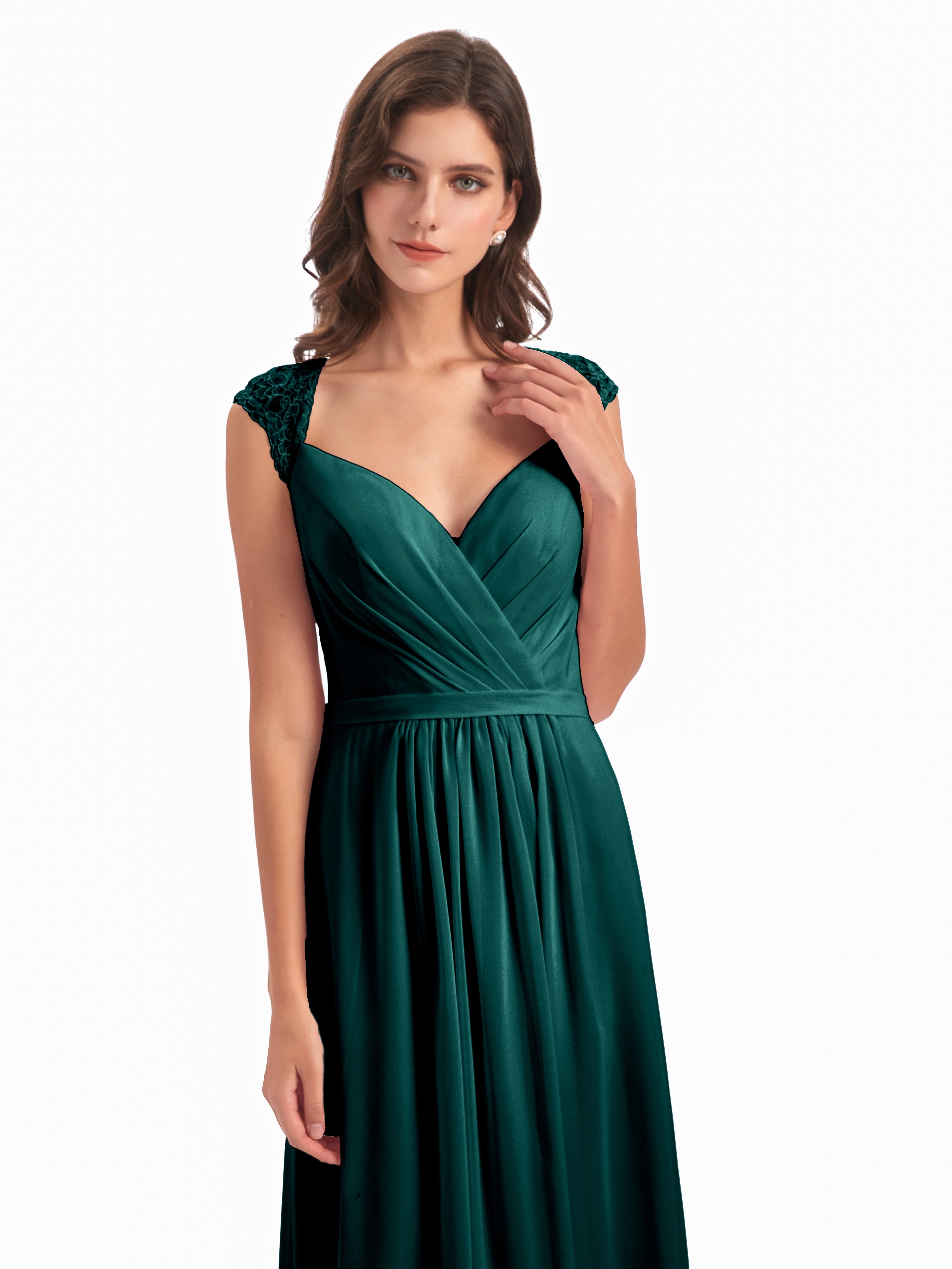 Robes De Demoiselle D'Honneur Couleur Paon Bon Marché Mancherons Dos Ouvert Mousseline