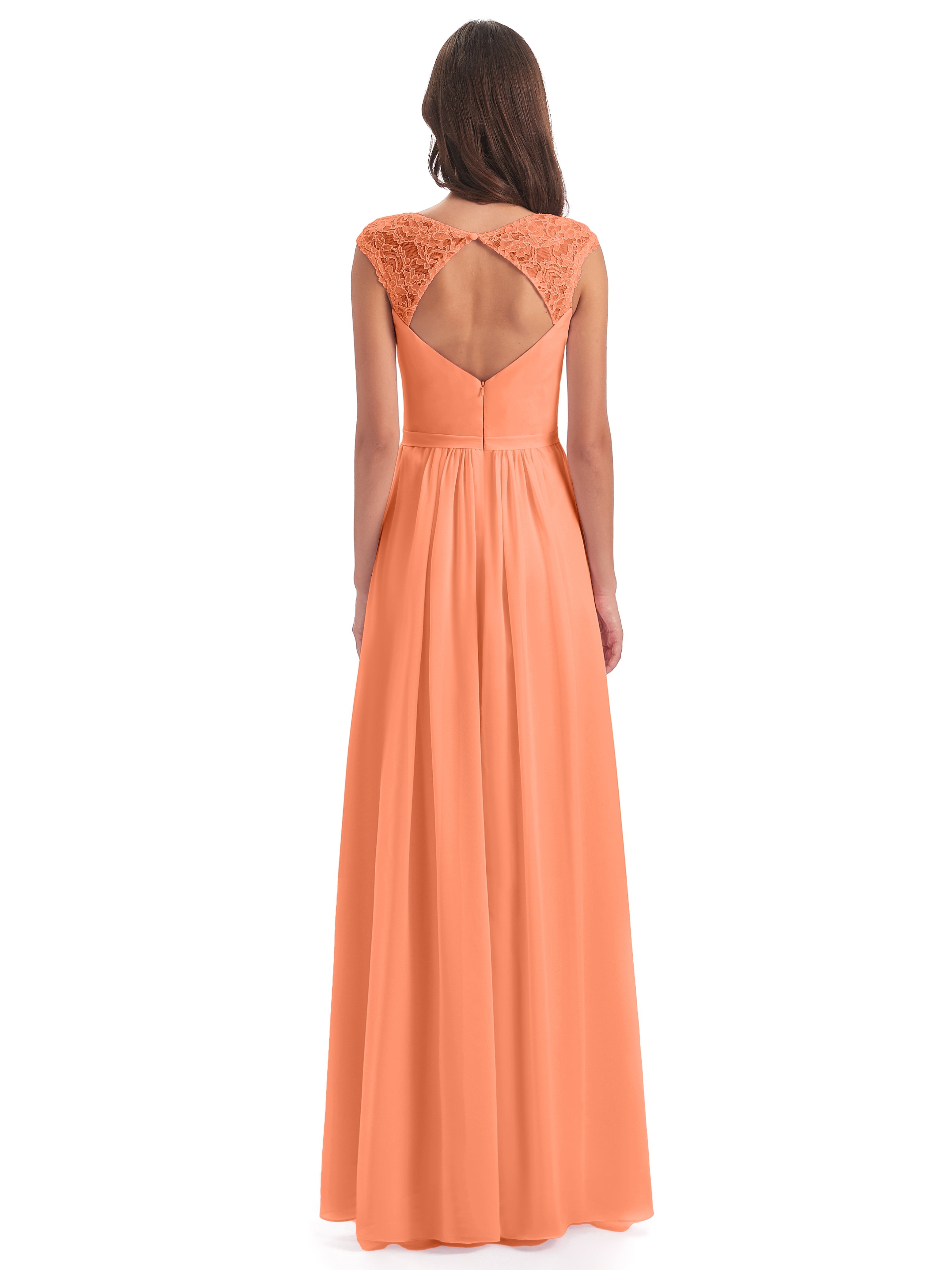 Robes De Demoiselle D'Honneur Papaye Mancherons Dos Ouvert Mousseline Robes Demoiselle D'Honneur