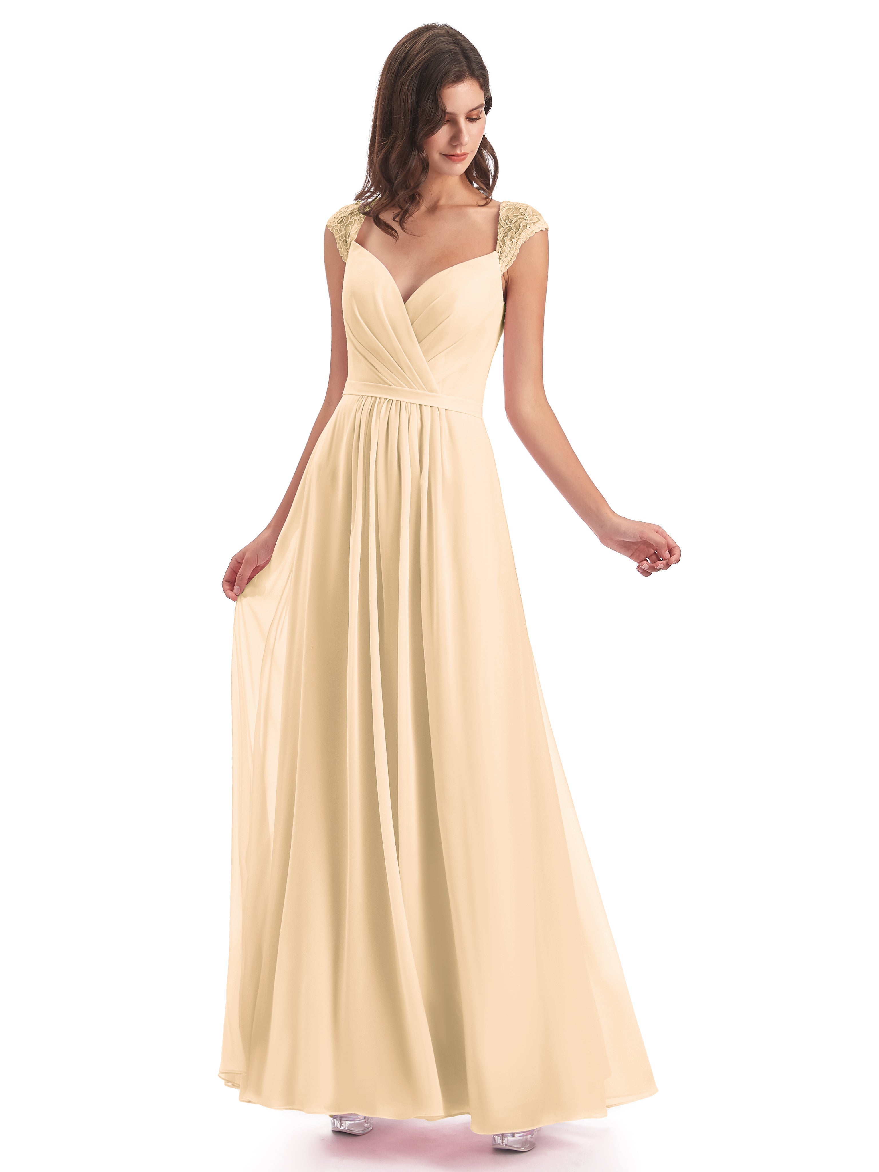 Robe De Demoiselle D Honneur Peche Mancherons Dos Ouvert Mousseline Robes Demoiselle D'Honneur
